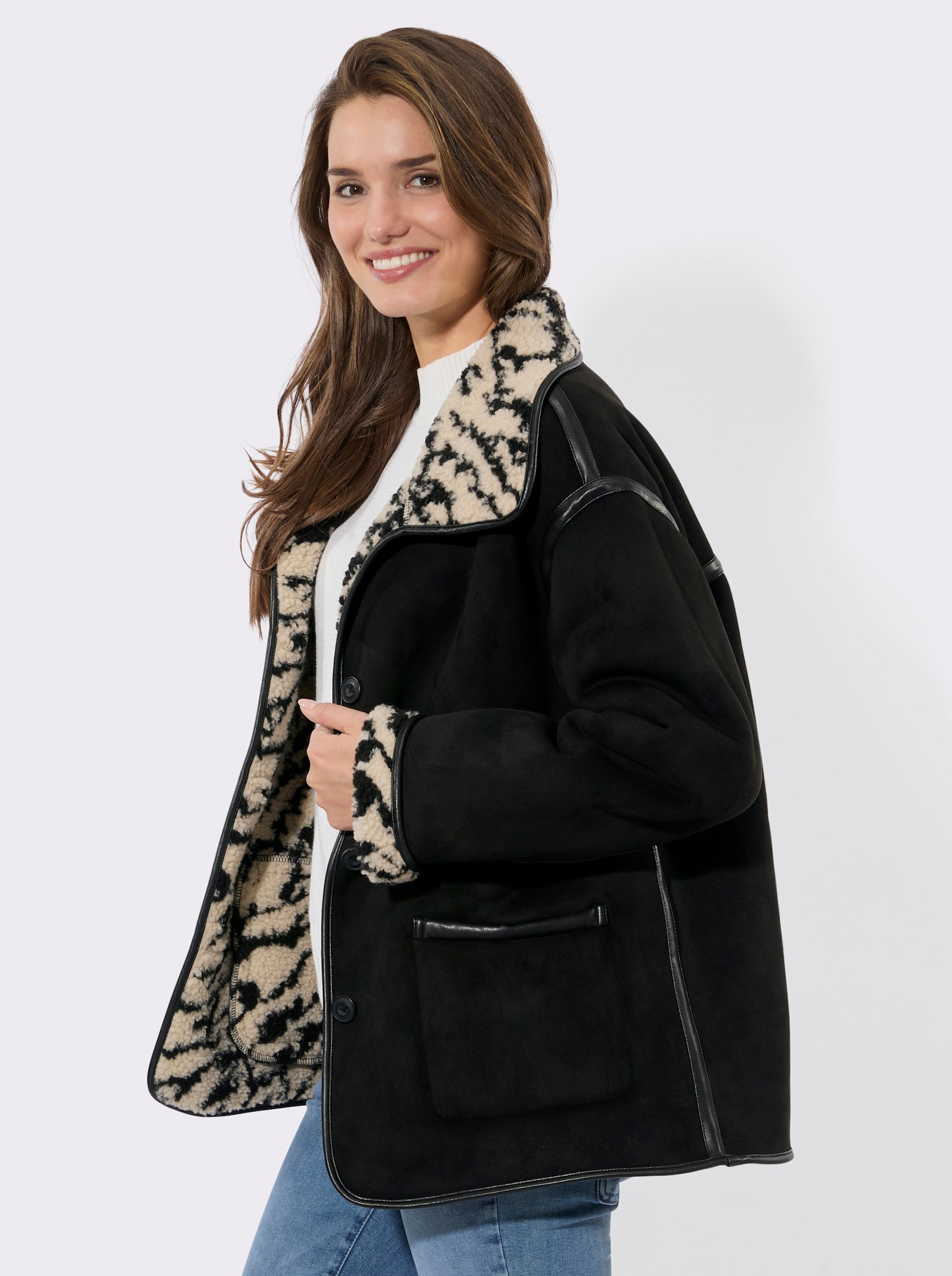 Winterjacke mit Teddyfleece-Futter - schwarz