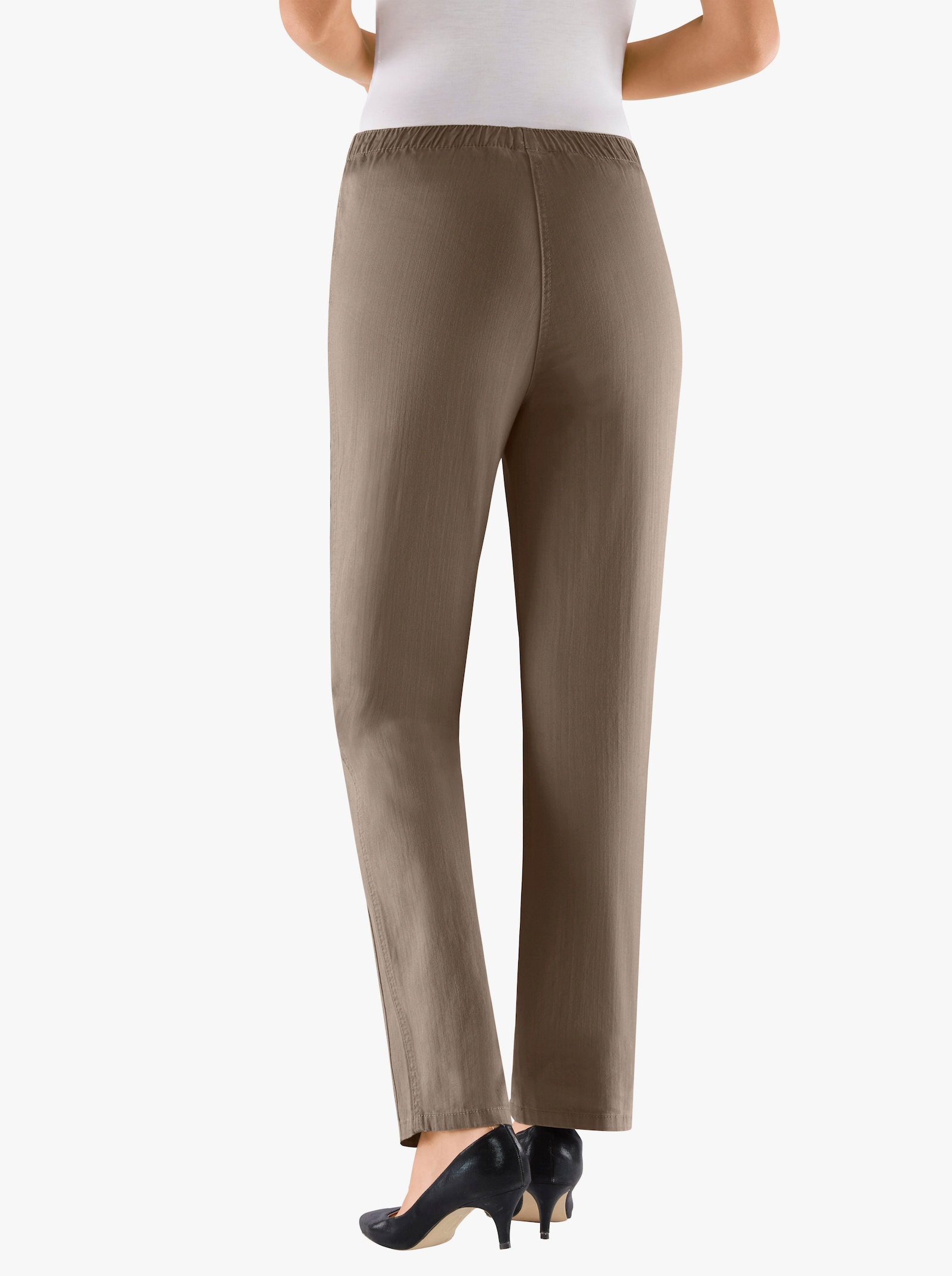 Comfortjeans met comfortband rondom - taupe