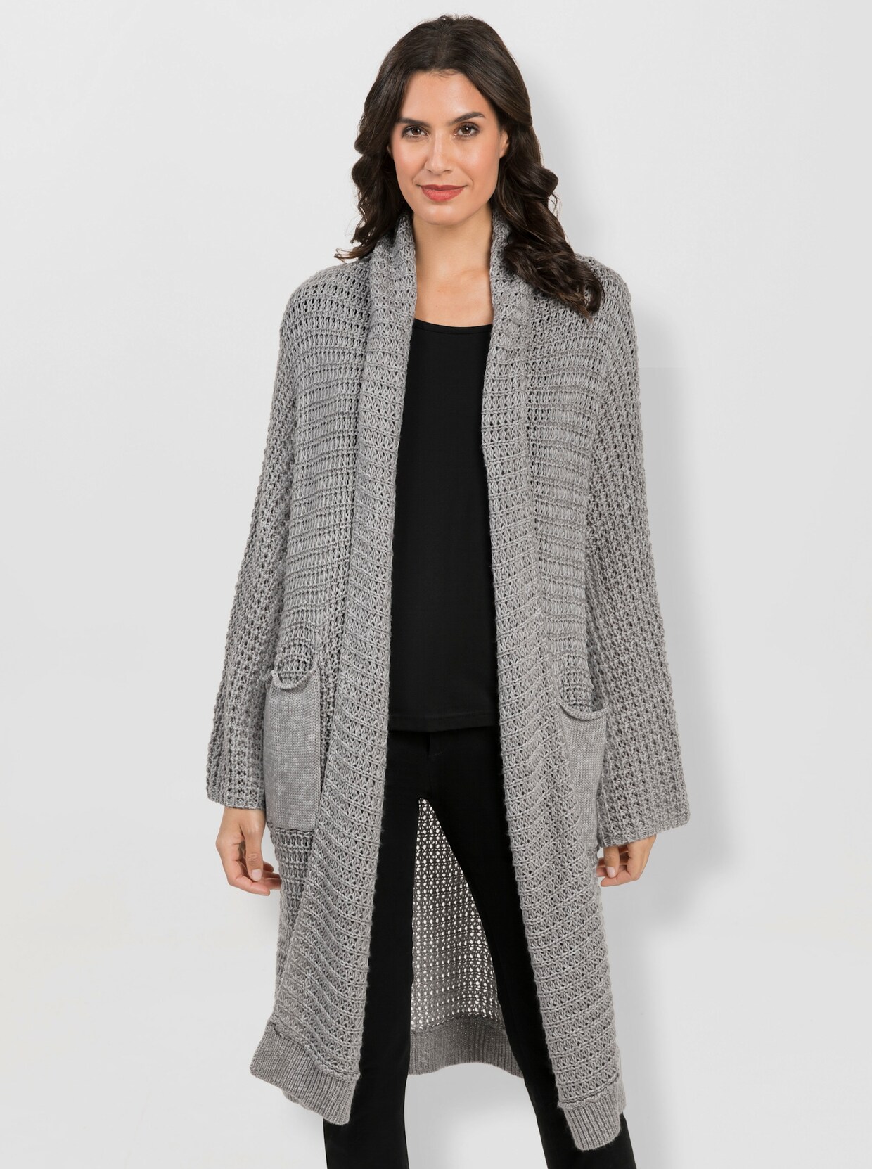 Longstrickjacke - hellgrau