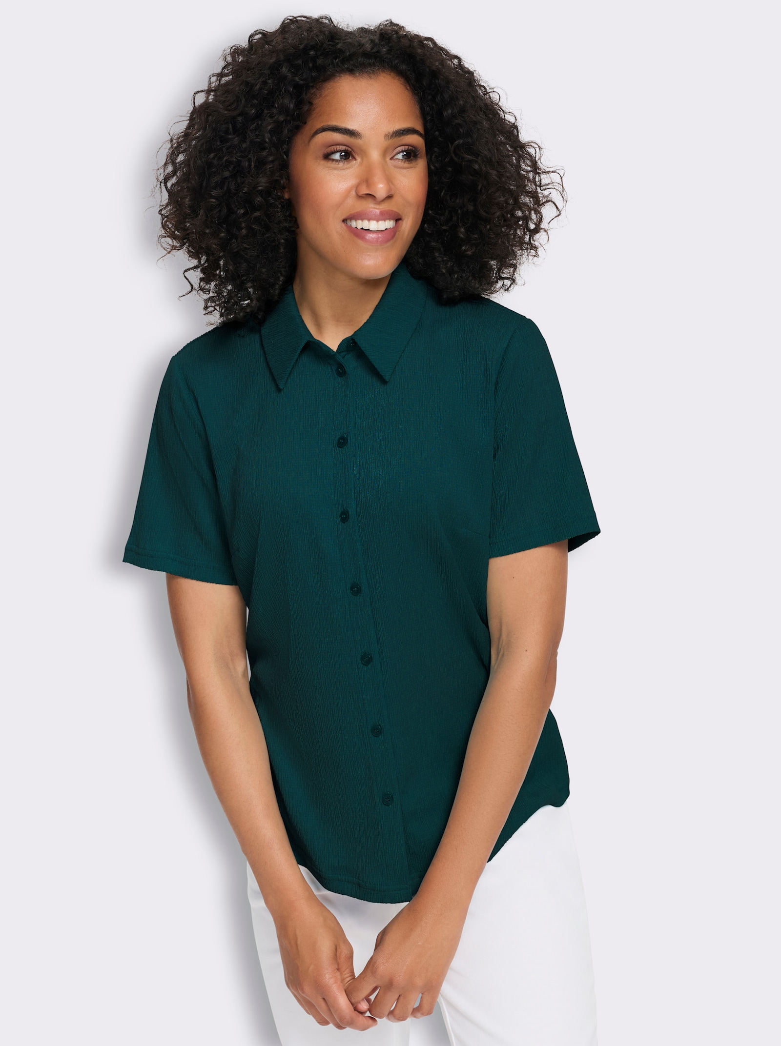 Blouse met plooien en korte mouwen - petrol