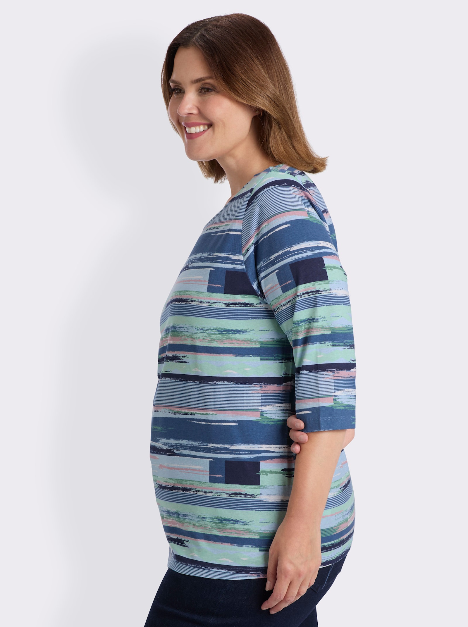 3/4-Arm-Shirt im Streifendessin - jeansblau-kalkmint-bedruckt