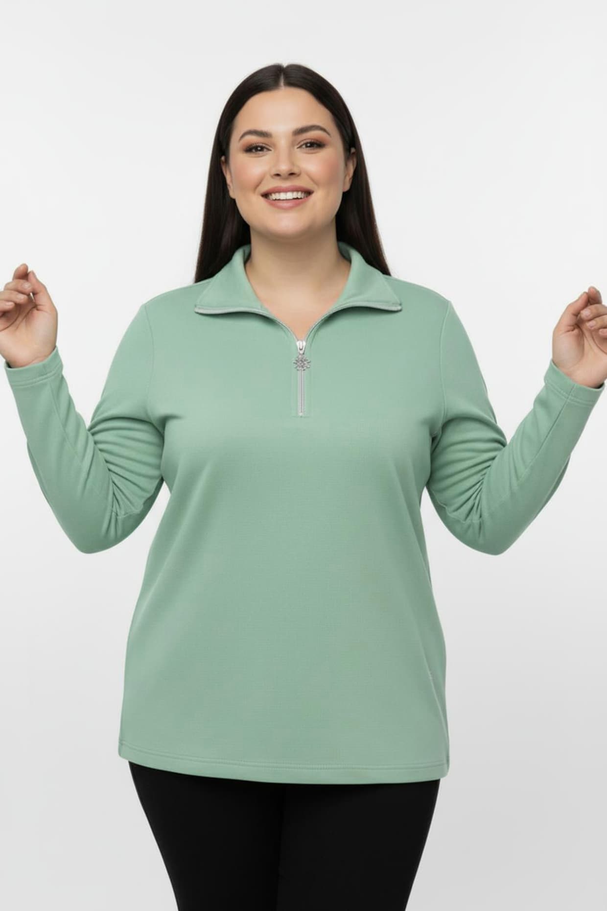 Langarmshirt mit Schneeflocken-Anhänger - hellgrün