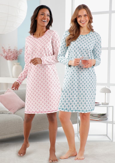 wäschepur Sleepshirts mit Punkten - ecru-fuchsia + ecru-aquapetrol