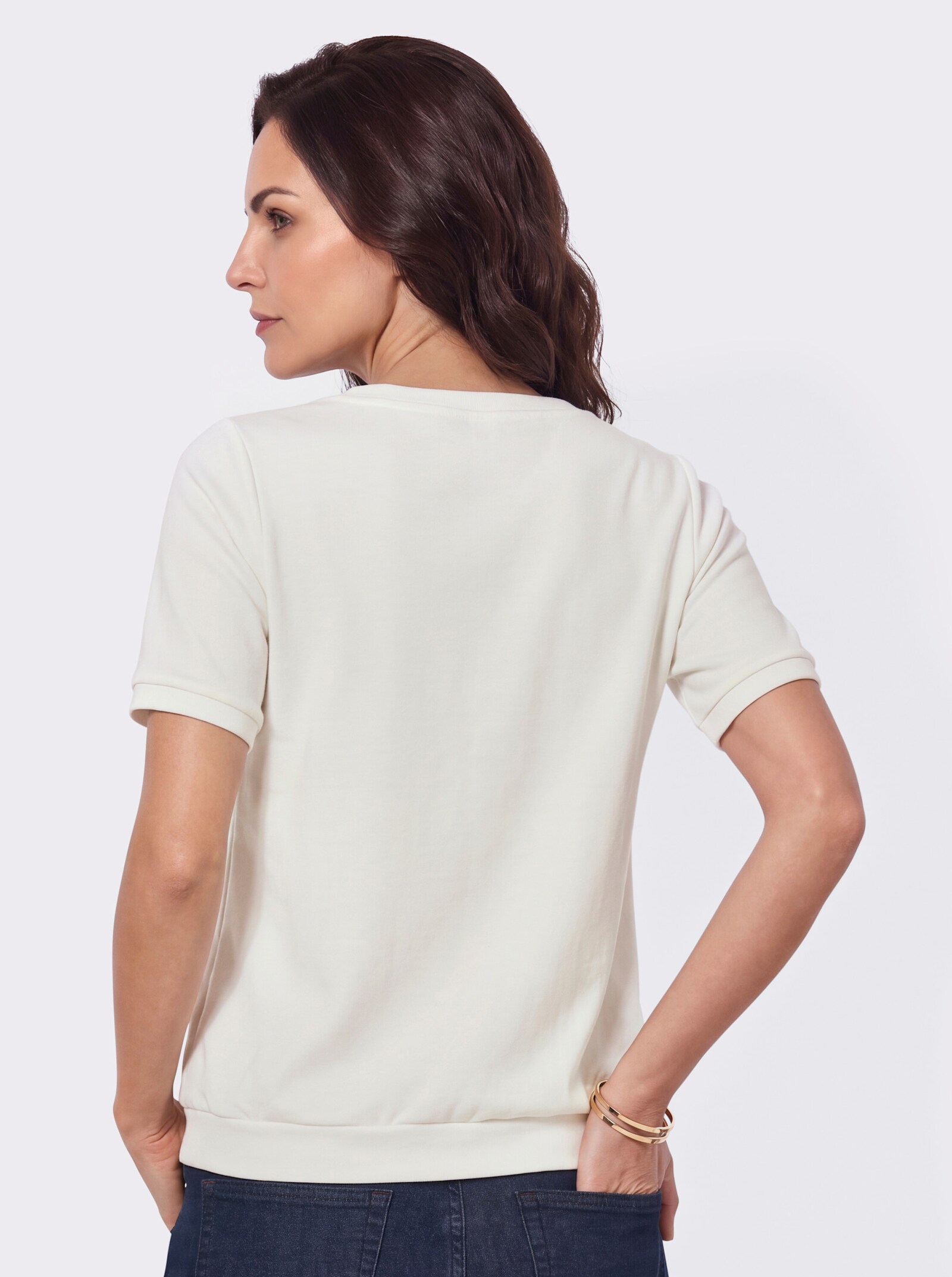 Sweatshirt mit Blütenstickerei-Motiv - ecru