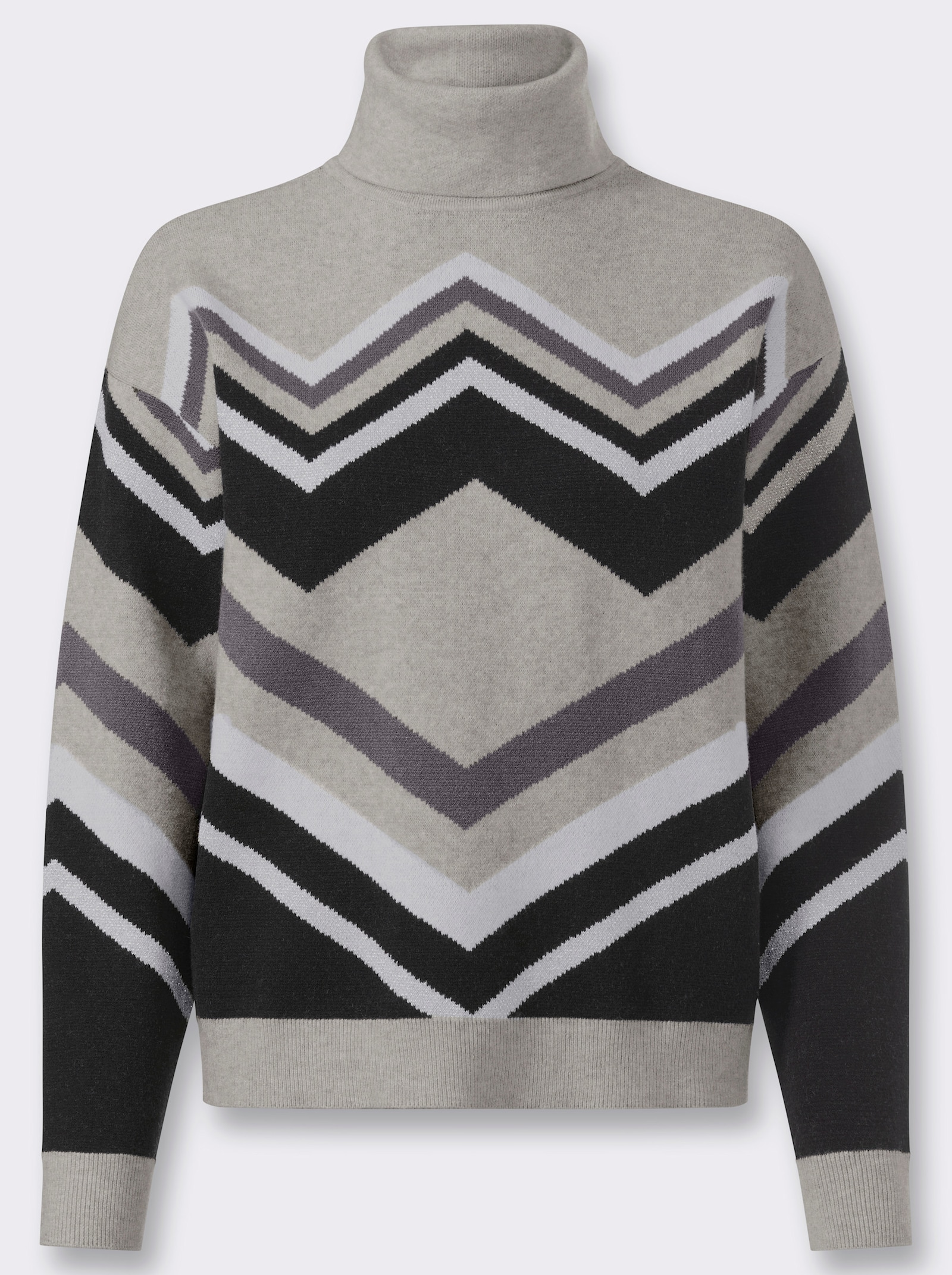 heine Rollkragenpullover mit Effektgarn - hellgrau-schwarz-gemustert