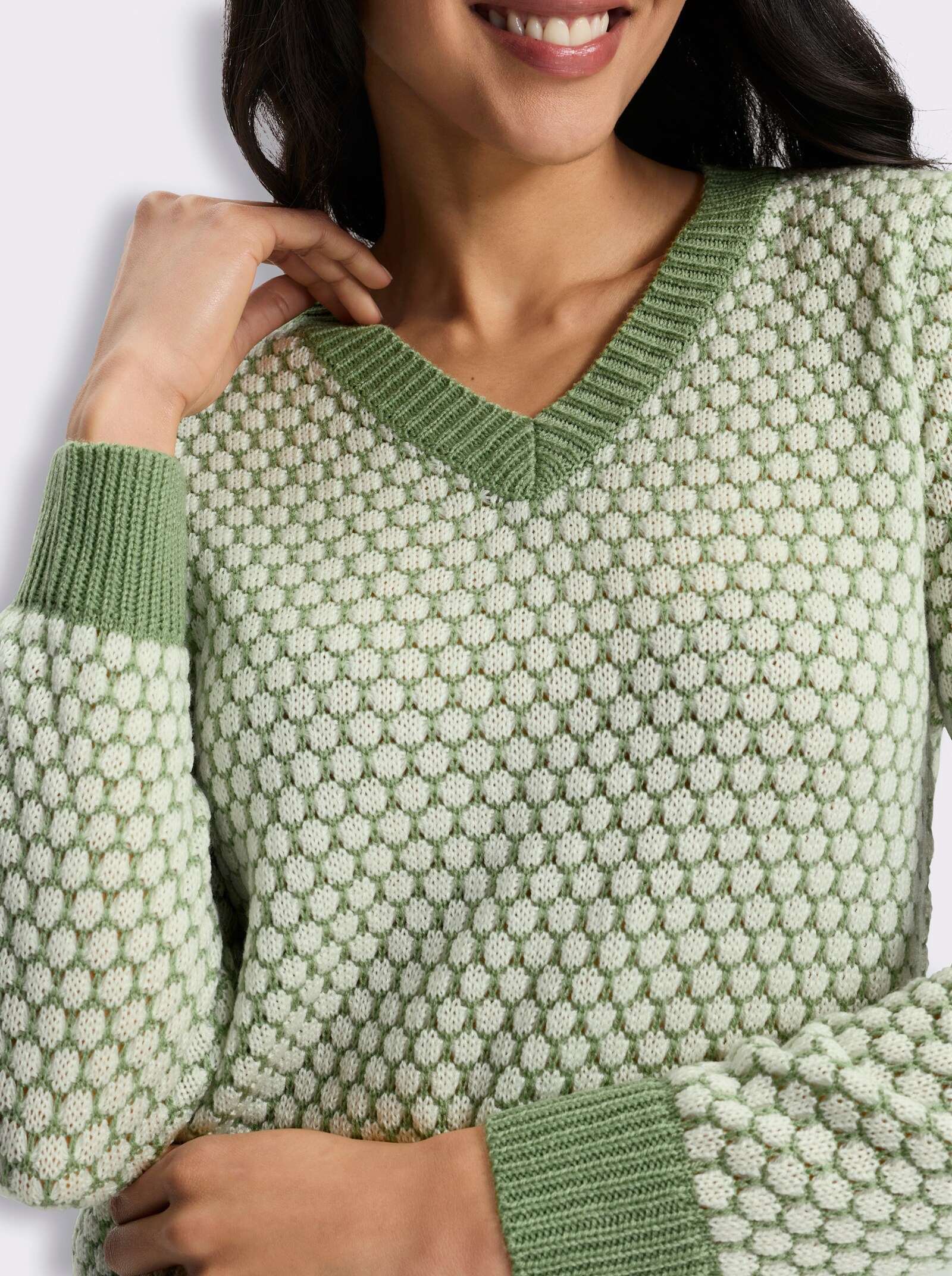 Langarm-Pullover im attraktiven Strickmuster - eucalyptus-ecru-gemustert
