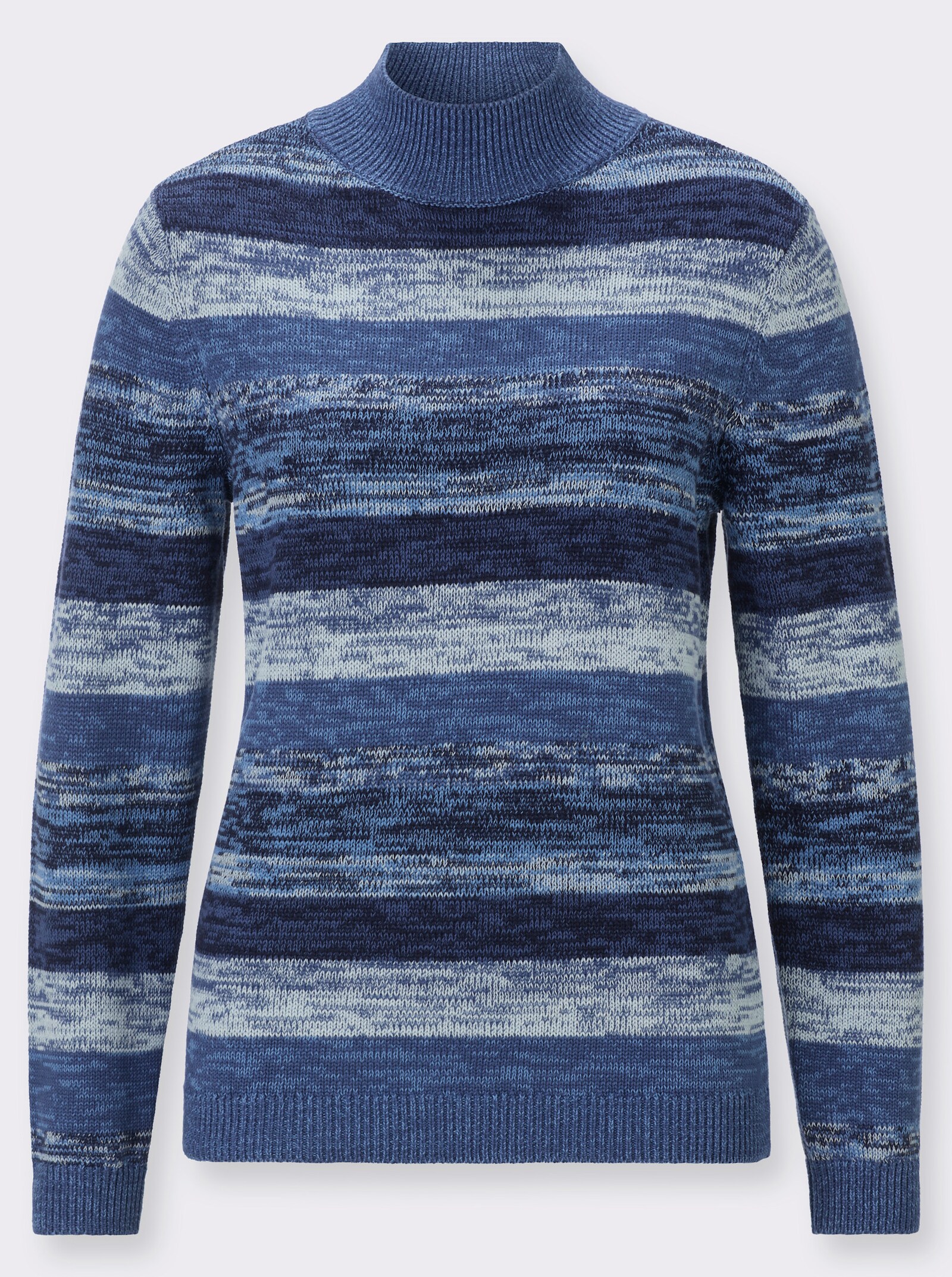Stehkragenpullover mit Melange-Streifenmuster - jeansblau-hellblau-gemustert