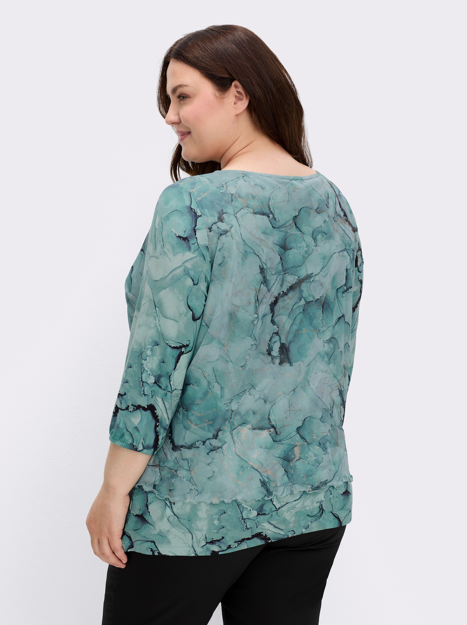 3/4-Arm-Shirt in Mesh-Qualität - kalkmint-bedruckt