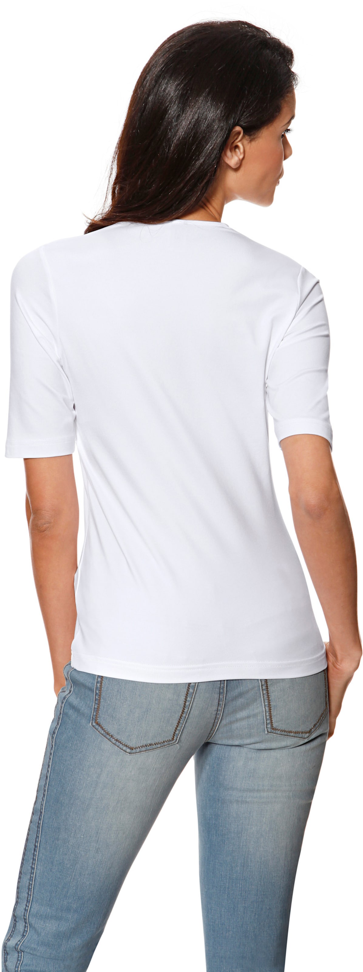 IR Mini günstig Kaufen-V-Shirt in weiß von heine. V-Shirt in weiß von heine <![CDATA[V-Shirt Modisches Basic mit femininem Ausschnitt. Figurbetont, mit etwas längerem Halbarm. Angenehm weiche, farbbrillante Tactel-Qualität mit Stretch-Anteil und leichtem Glanz.]]>. 