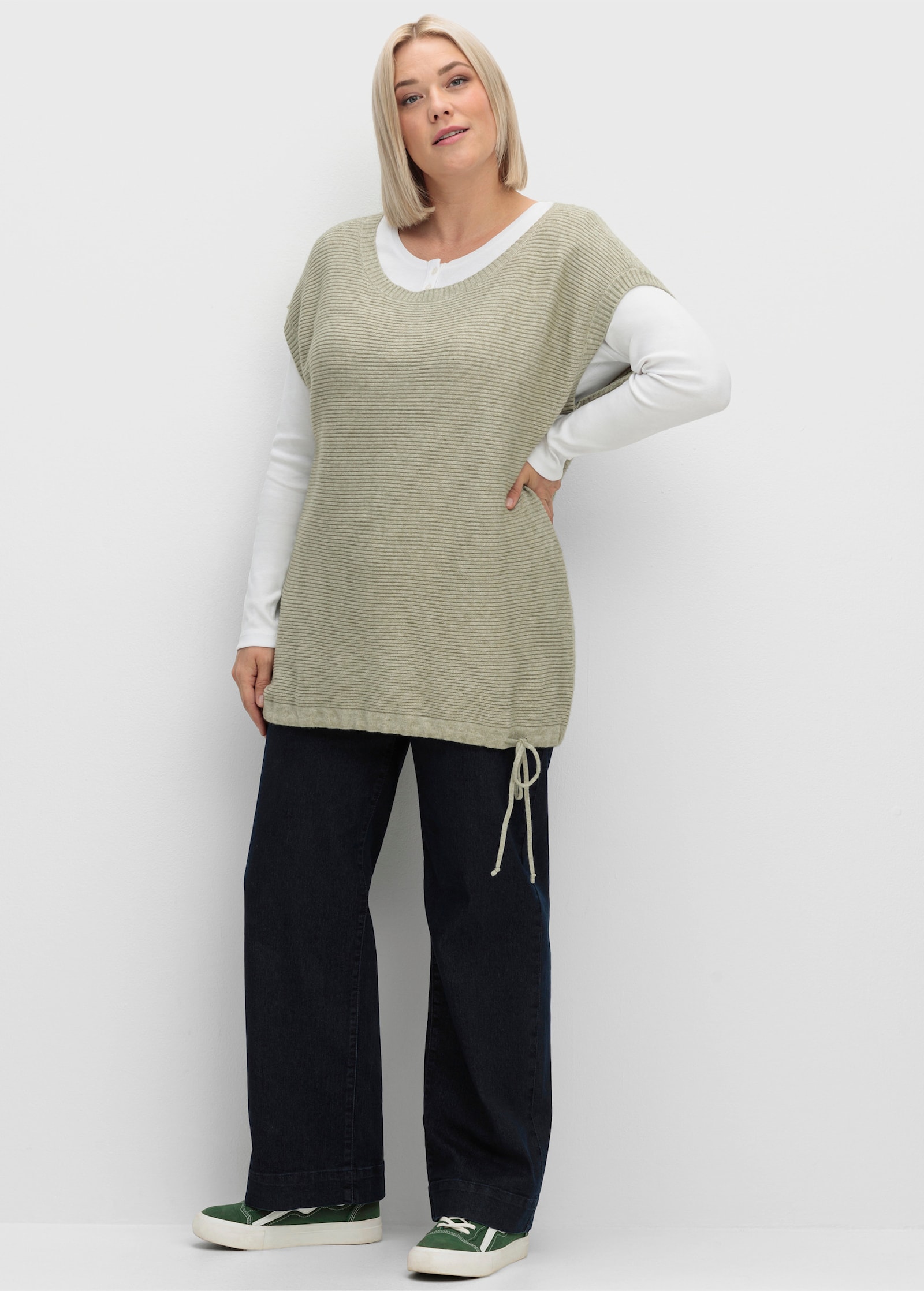 Pullunder mit weitenregulierbarem Saum - khaki-meliert