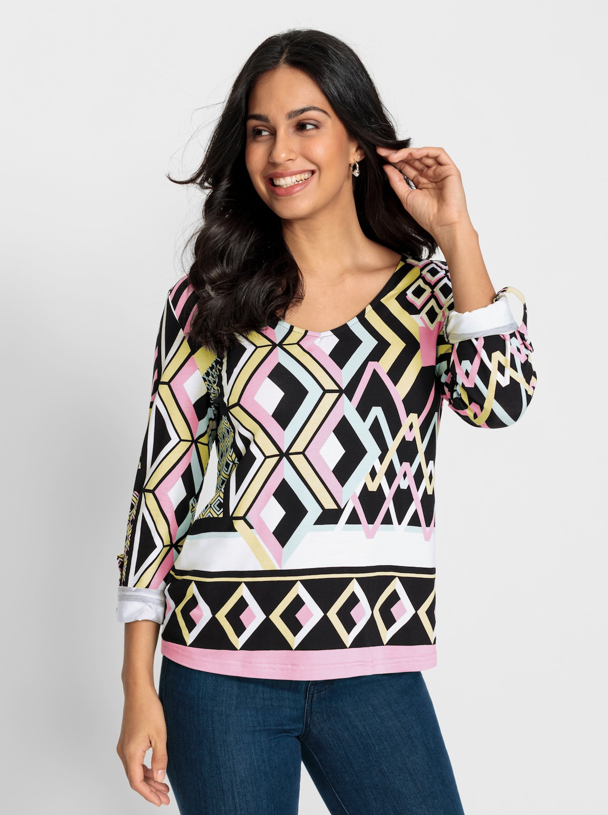 Shirt met lange mouwen - roze/wit bedrukt