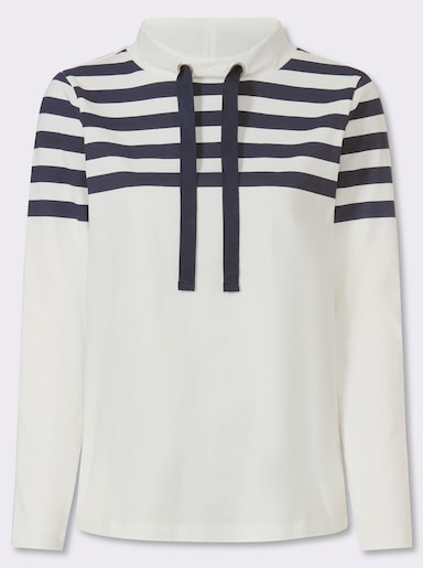 Shirt met opstaande kraag en streeppatroon - ecru/marine geprint