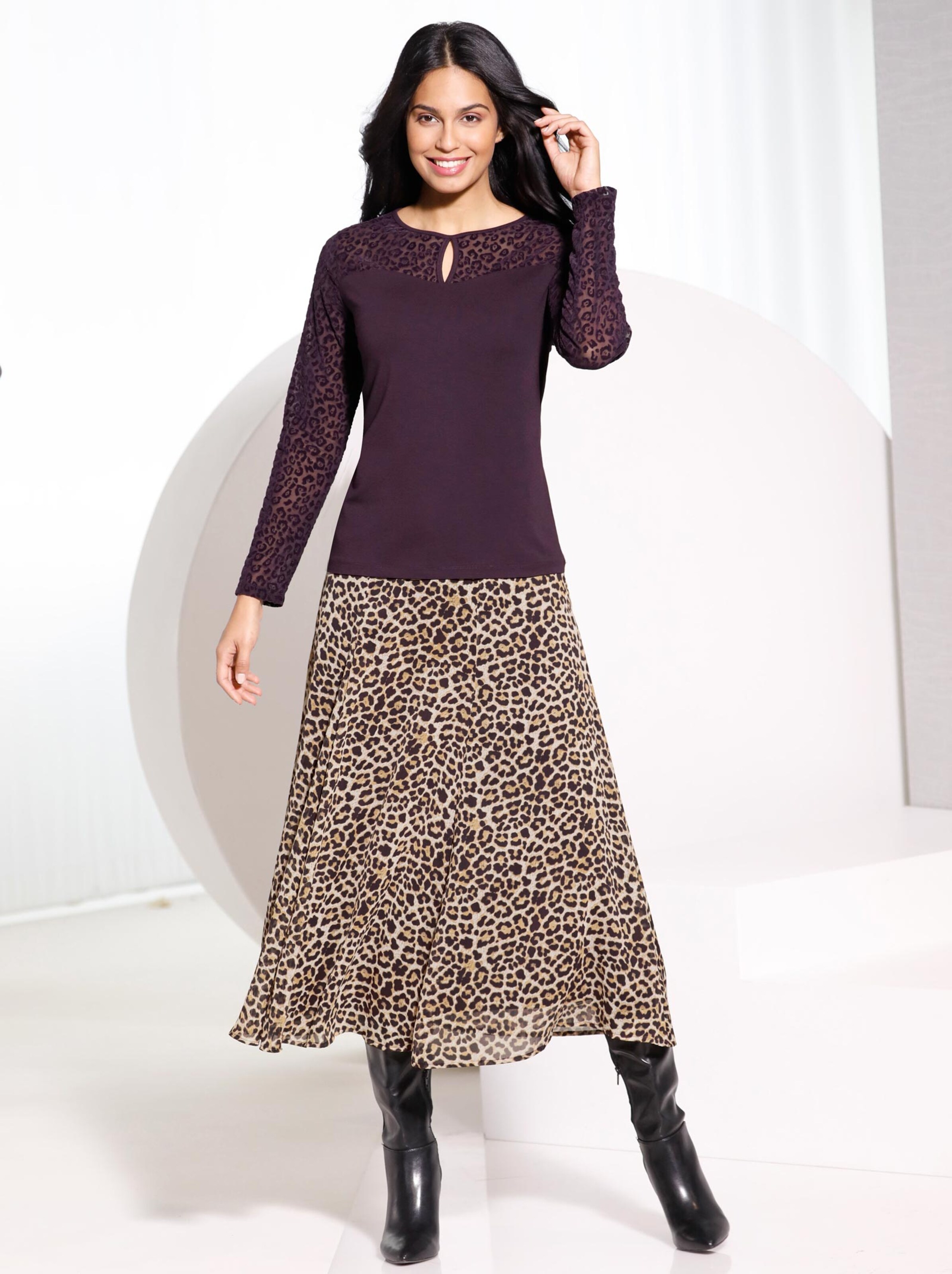 Damenmode Röcke Bahnenrock in aubergine-beige-bedruckt Damenmode Röcke Bahnenrock in aubergine-beige-bedruckt