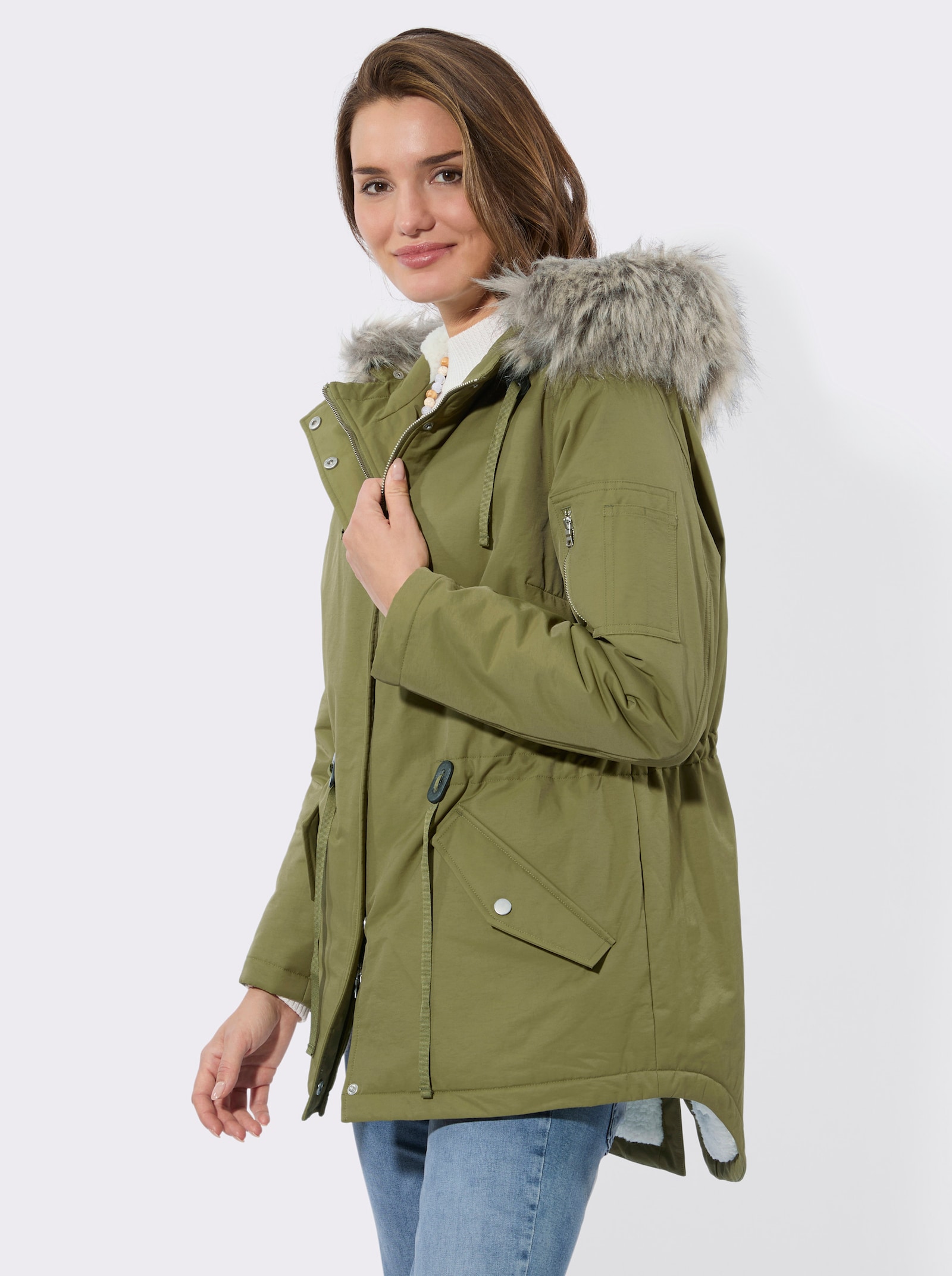 Parka mit Teddyfutter - oliv