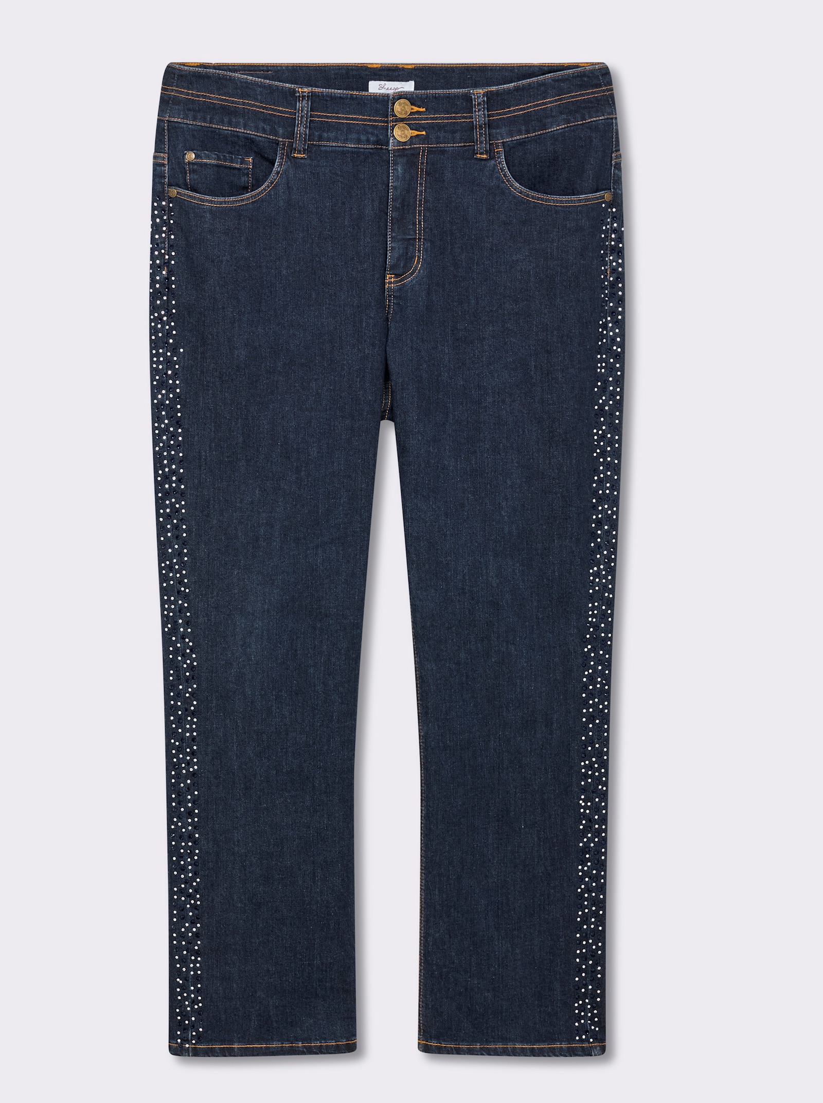 sheego Gerade Jeans mit Glitzersteinchen seitlich - dark blue