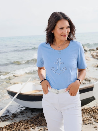 Rundhalsshirt mit Frontdruck - himmelblau