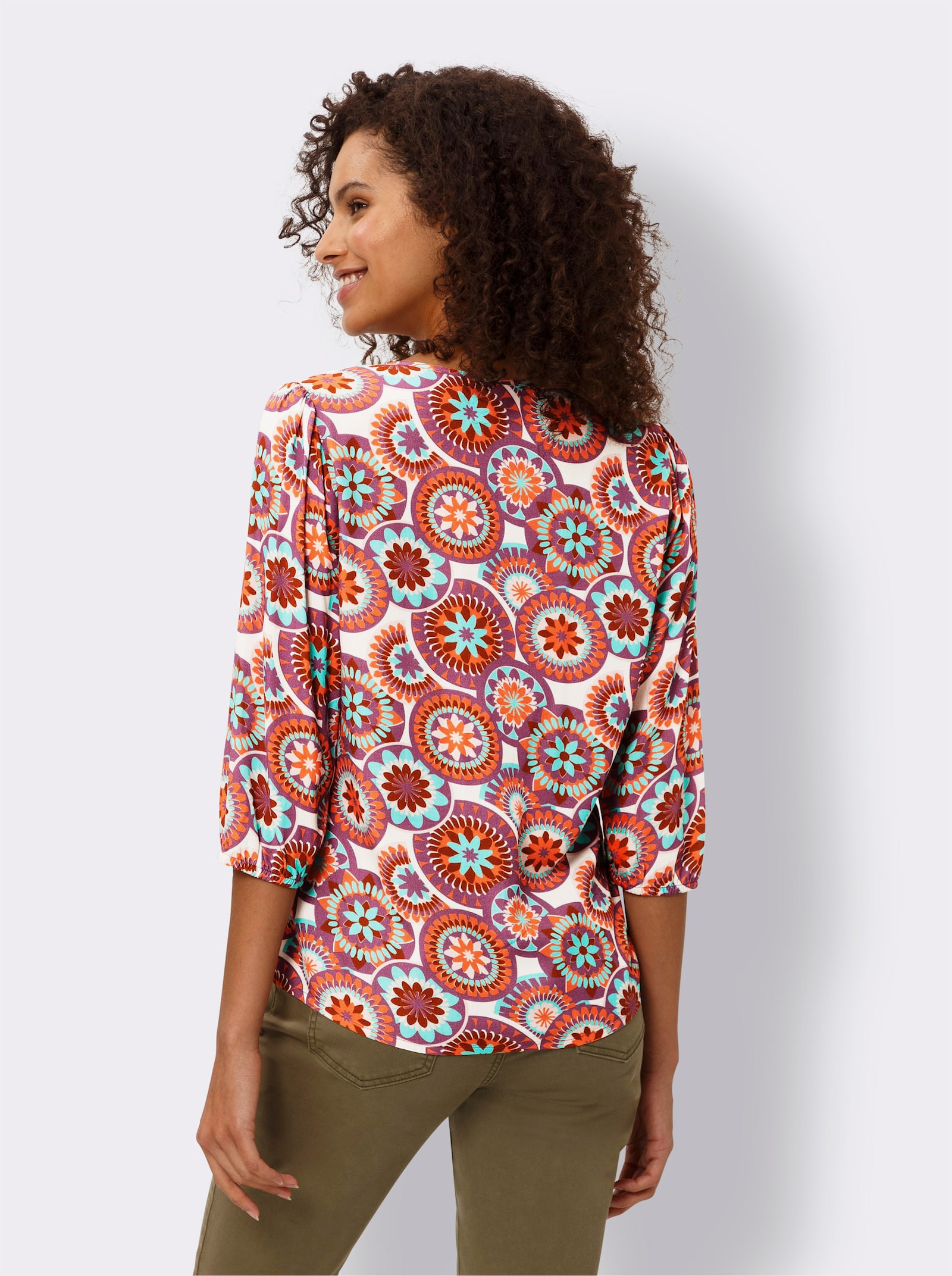 heine Druckbluse mit 3/4-Arm - orange-blaugrün-bedruckt