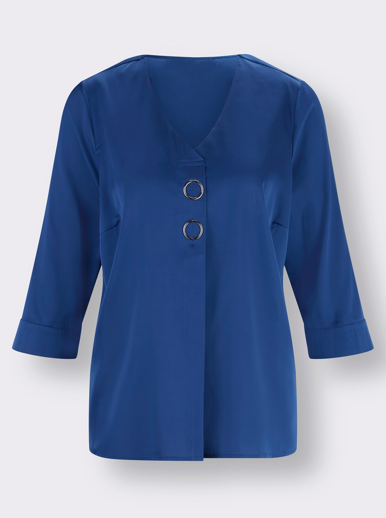 Satinbluse mit Schmuck-Element - royalblau