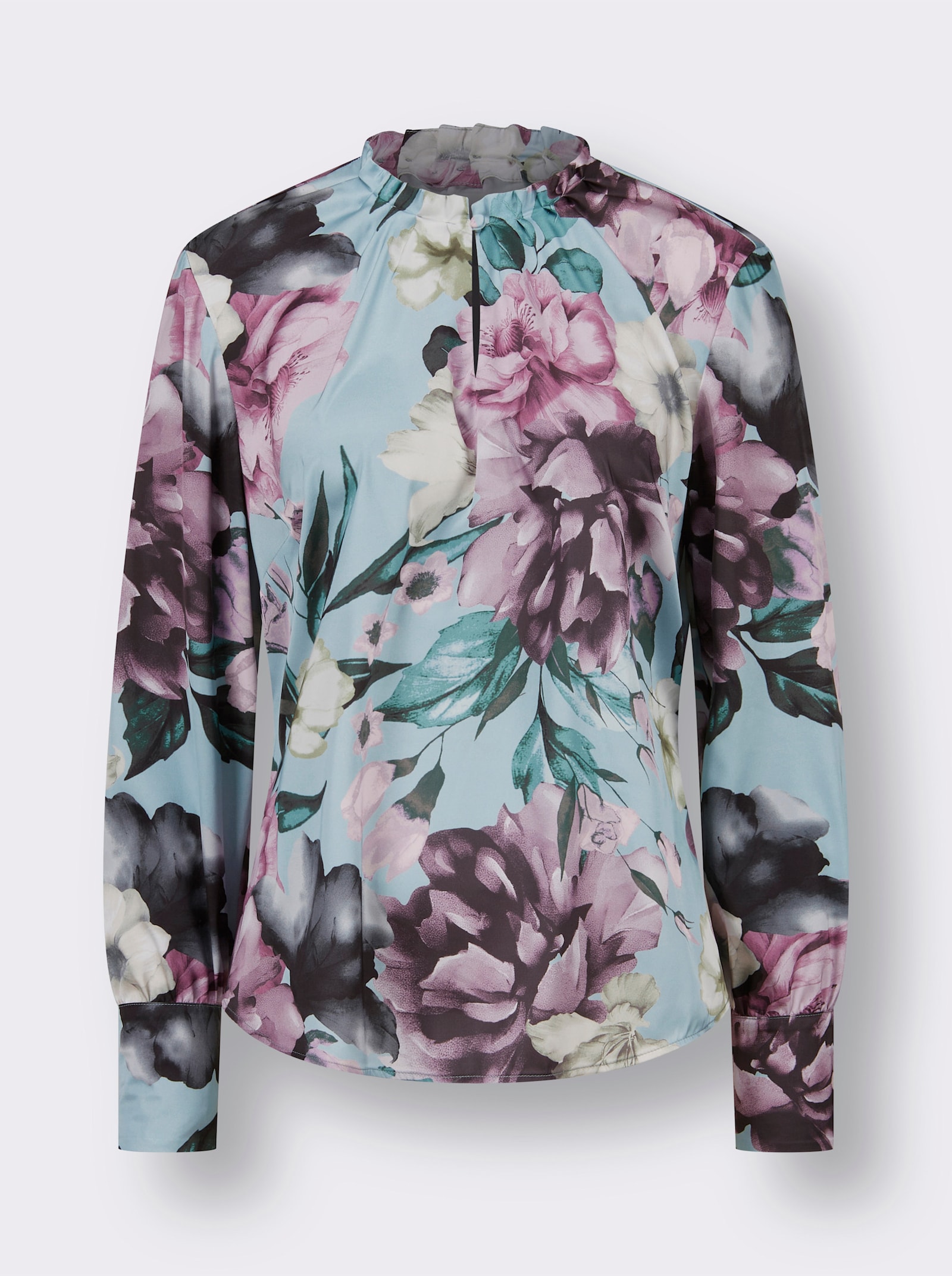 Druckbluse in Matt-Satin-Qualität - kalkmint-mauve-bedruckt