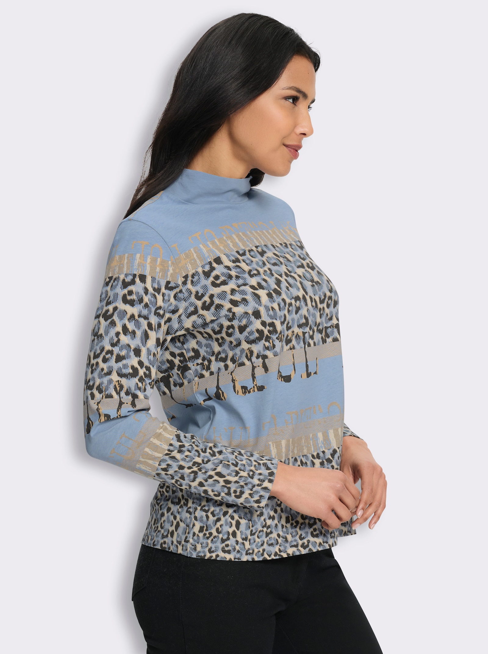 Stehkragenshirt im Animal-Dessin - bleu-sesam-bedruckt