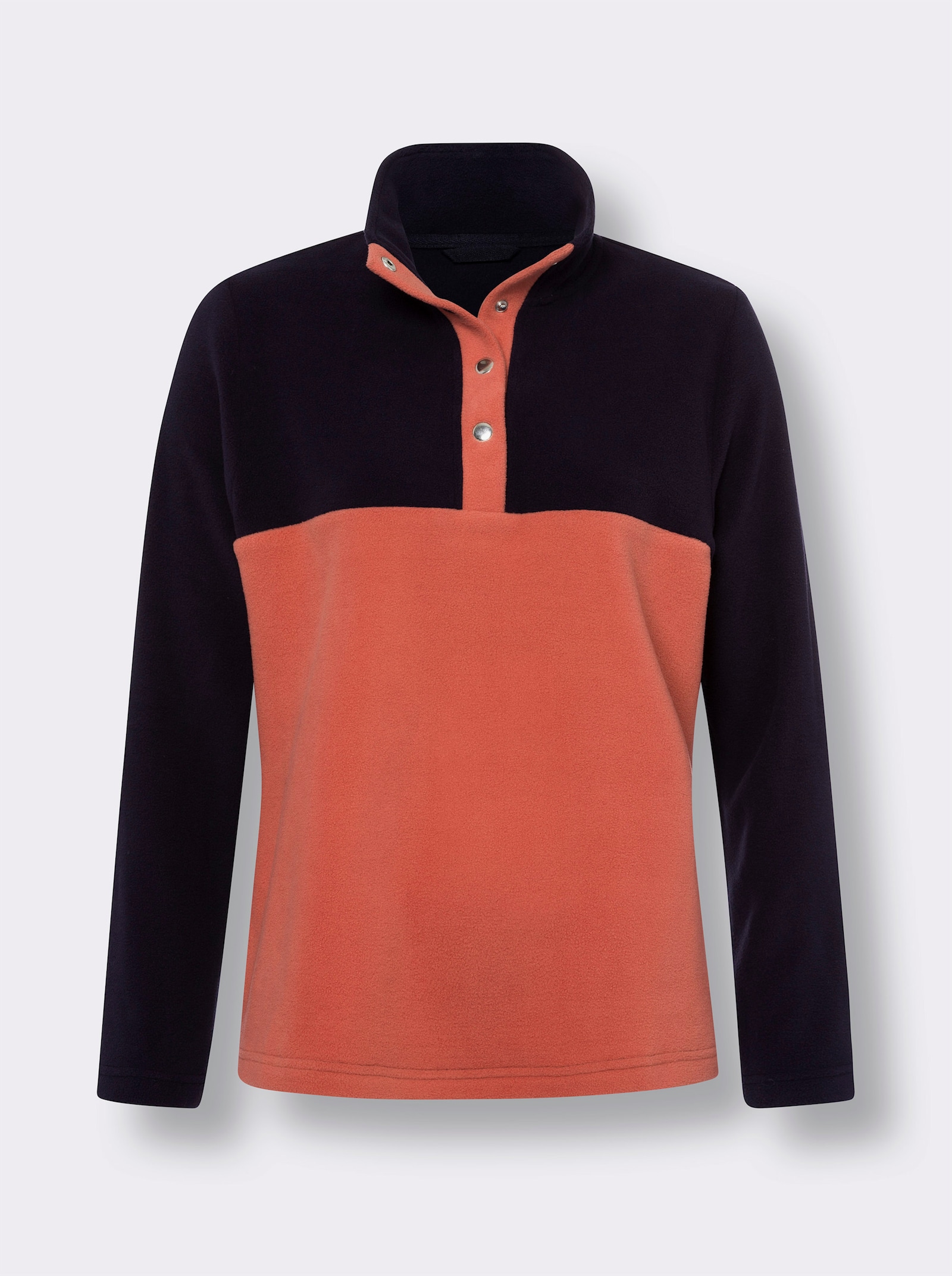 Fleecetröja med kontraster - marin-grapefrukt
