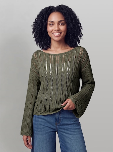 heine Pullover mit U-Boot-Ausschnitt - khaki