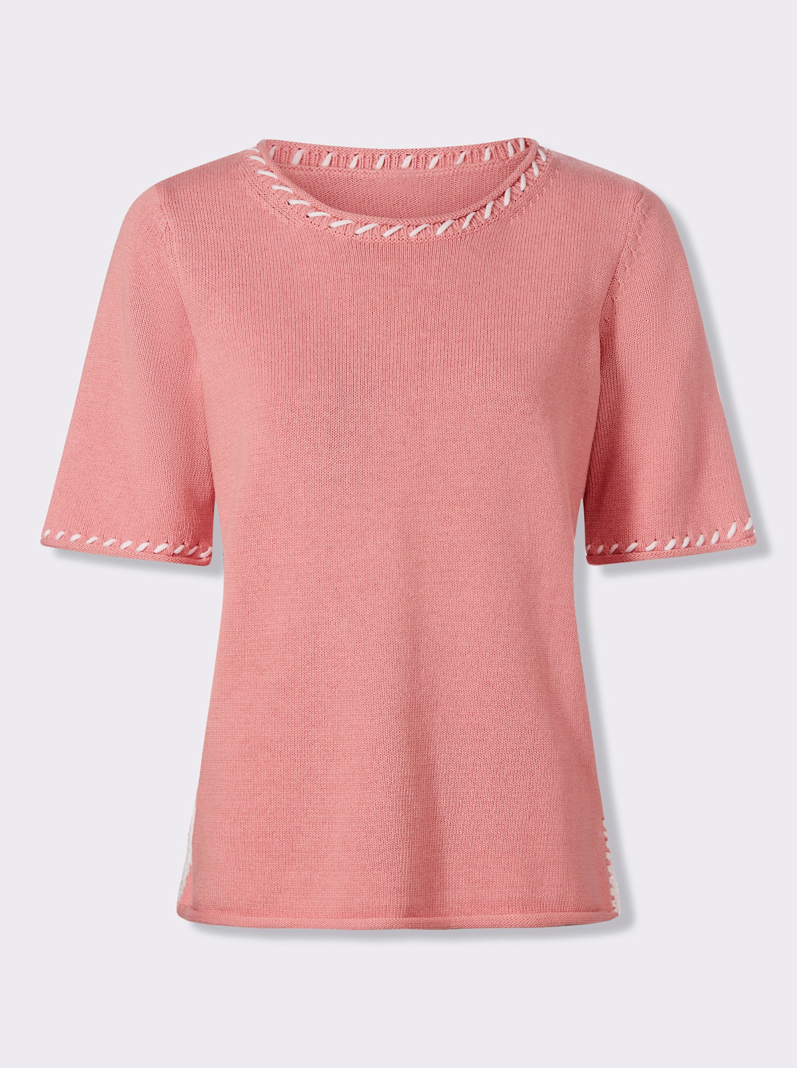 heine Pullover met korte mouwen en zijsplitten - rozenkwarts/wit