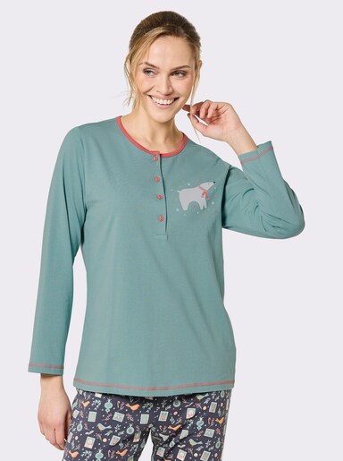 Comtessa Schlafanzugshirt mit kontrastfarbigen Ziernähten - ozean-koralle