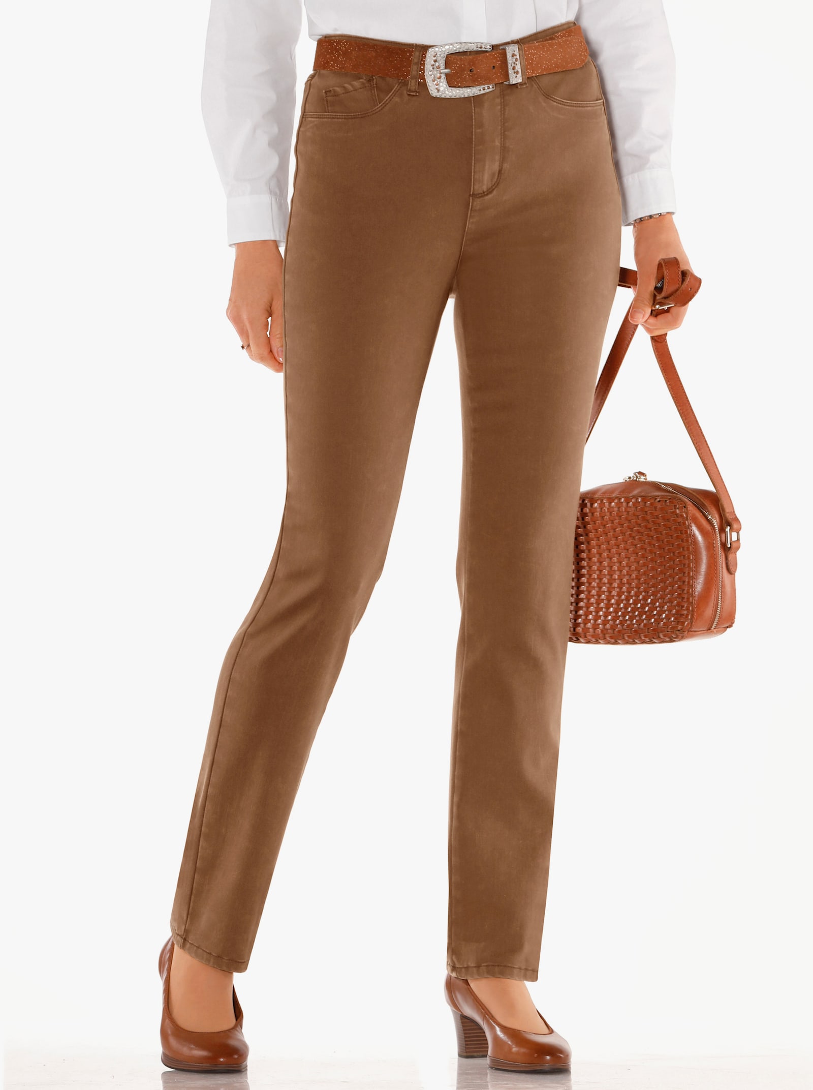 Jeans mit Stickerei-Verzierung - braun