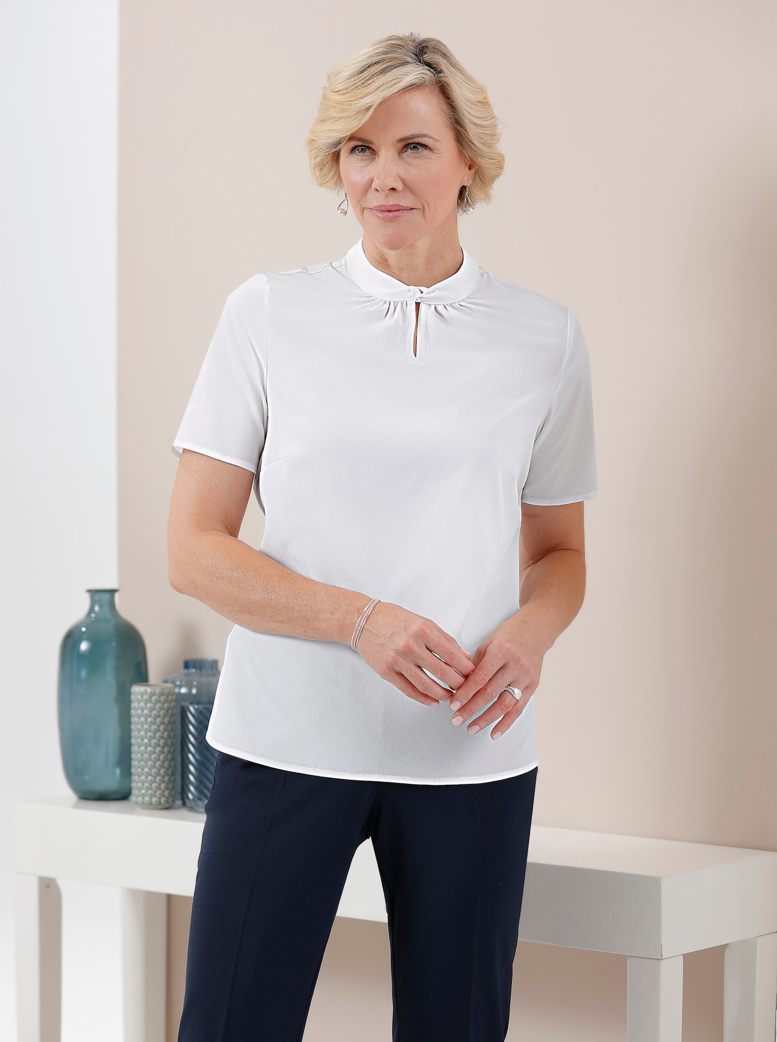 Schlupfbluse mit Knotendetail - weiß