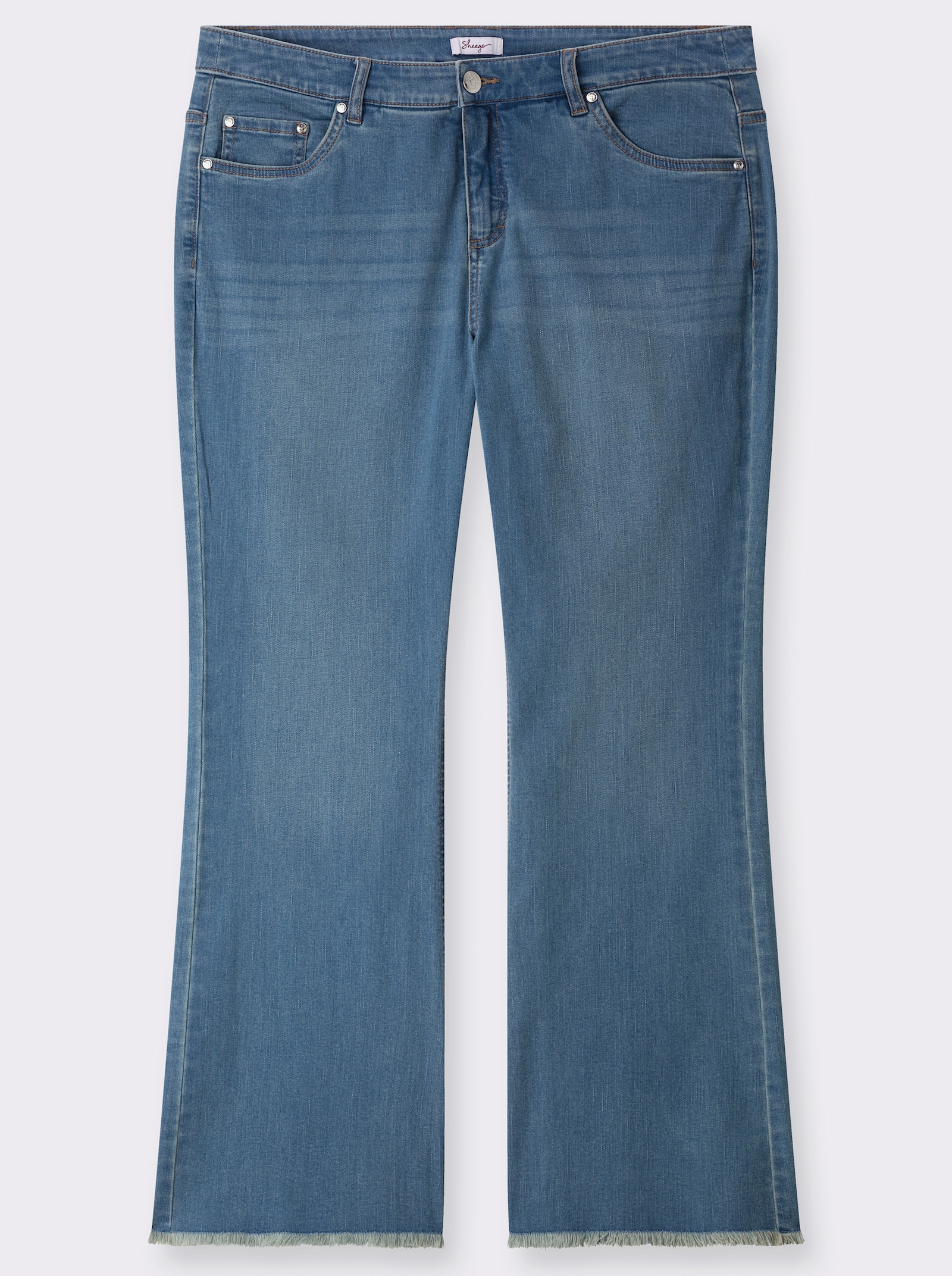 sheego Bootcut-Jeans mit Fransensaum - blue-bleached