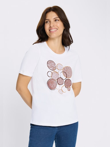Kurzarmshirt mit platziertem Druck - weiß-rotbraun