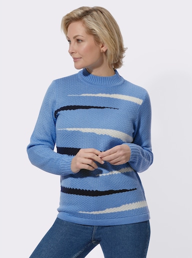 Pullover - himmelblau-ecru-gemustert