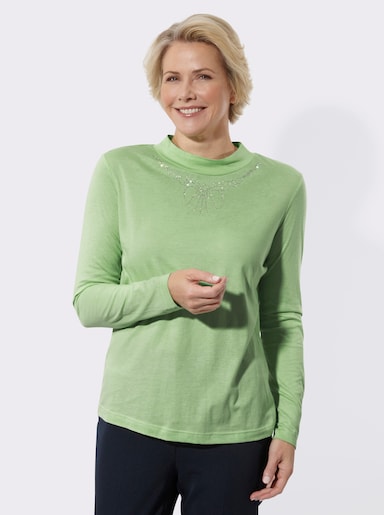 Stehkragenshirt mit Glitzersteinchen - reseda