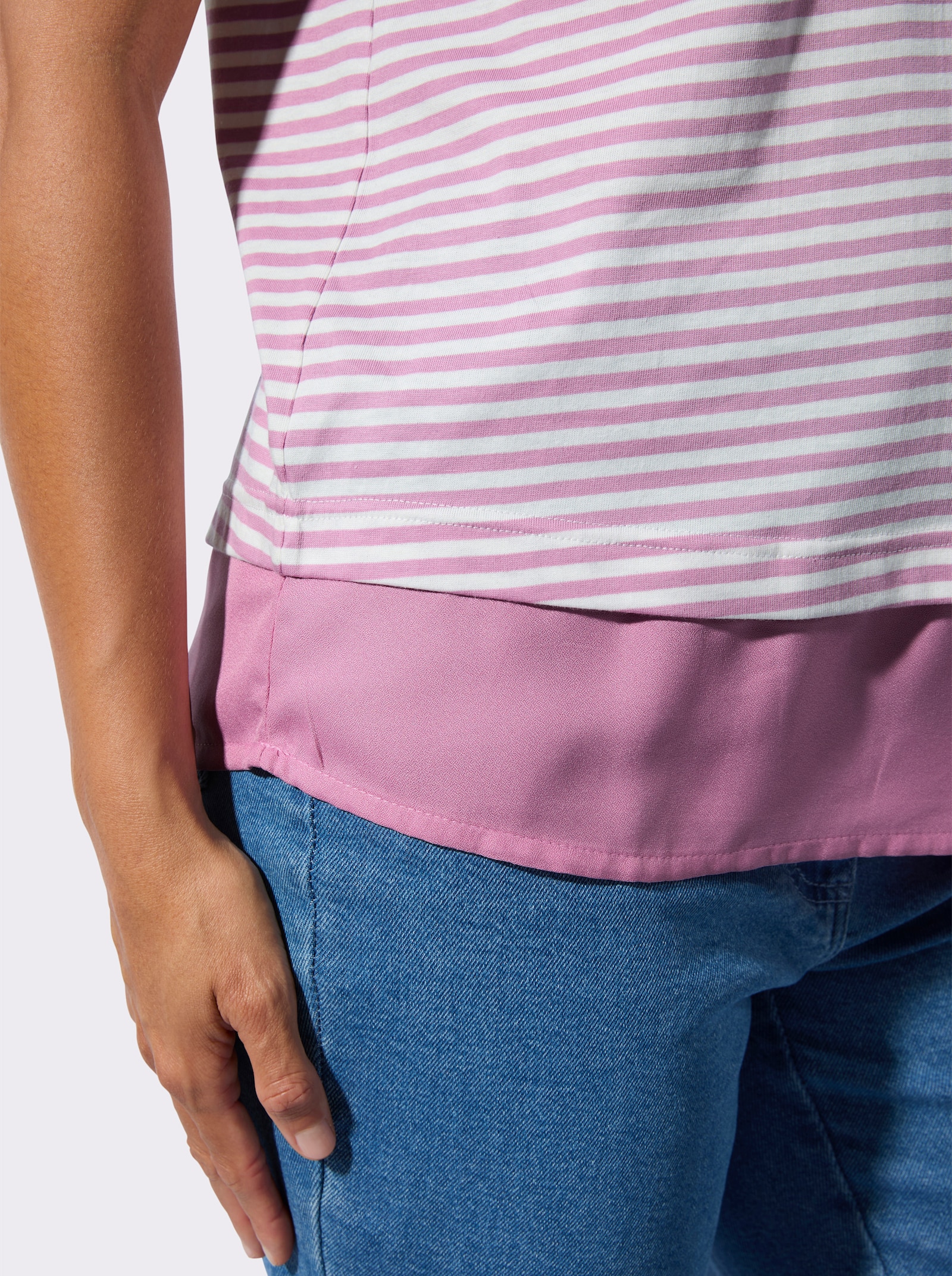 Ringelshirt im Lagen-Look - orchidee-ecru-geringelt