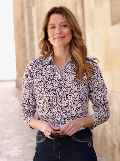Print-Shirt mit offenem Hemdkragen - burgund-rosé-bedruckt