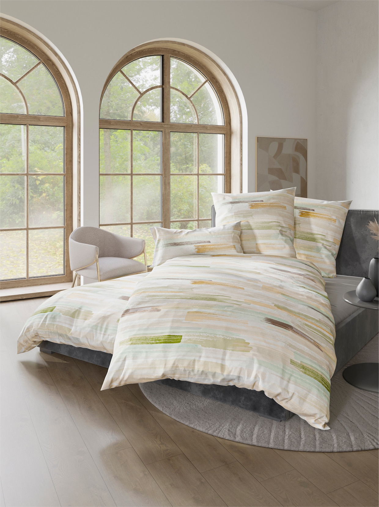 Biberna Bettwäsche - beige-oliv-bedruckt