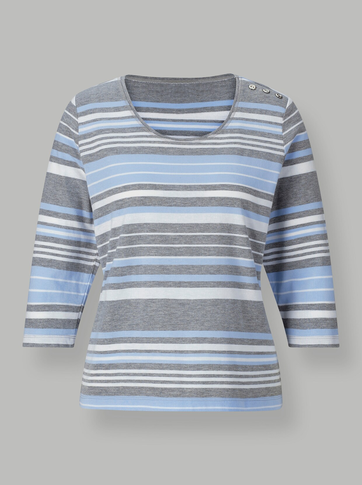 T-shirt à manches 3/4 - bleu clair-gris à rayures