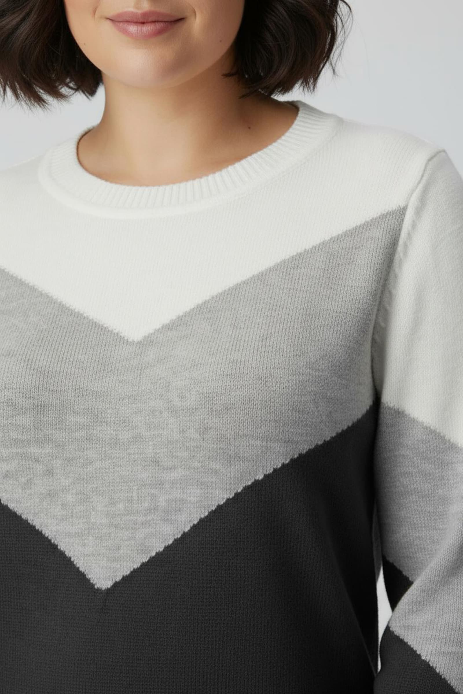 Rundhalspullover mit Colour-Blocking - schwarz-hellgrau-meliert