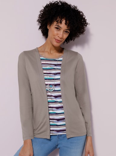 2-in-1-Shirt geringeltem Einsatz - taupe