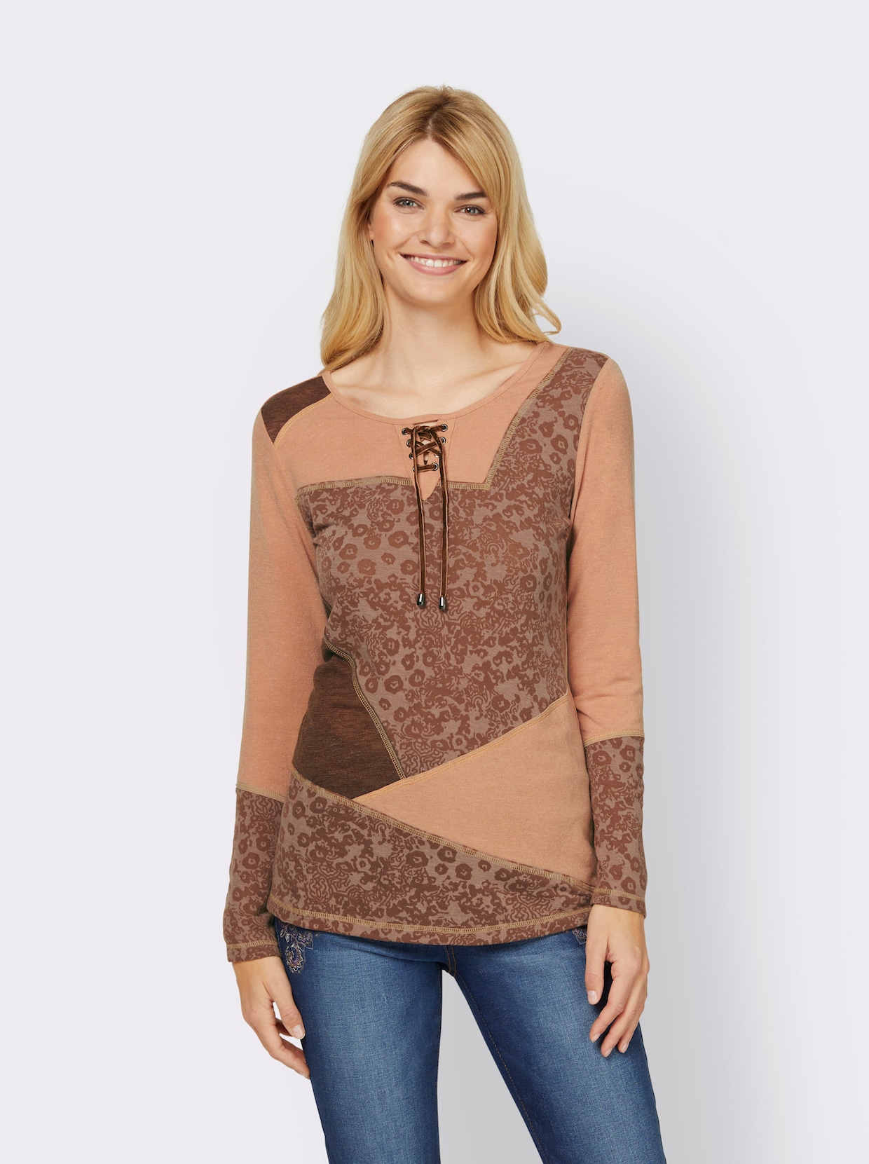 heine Shirt - camel/bruin gedessineerd