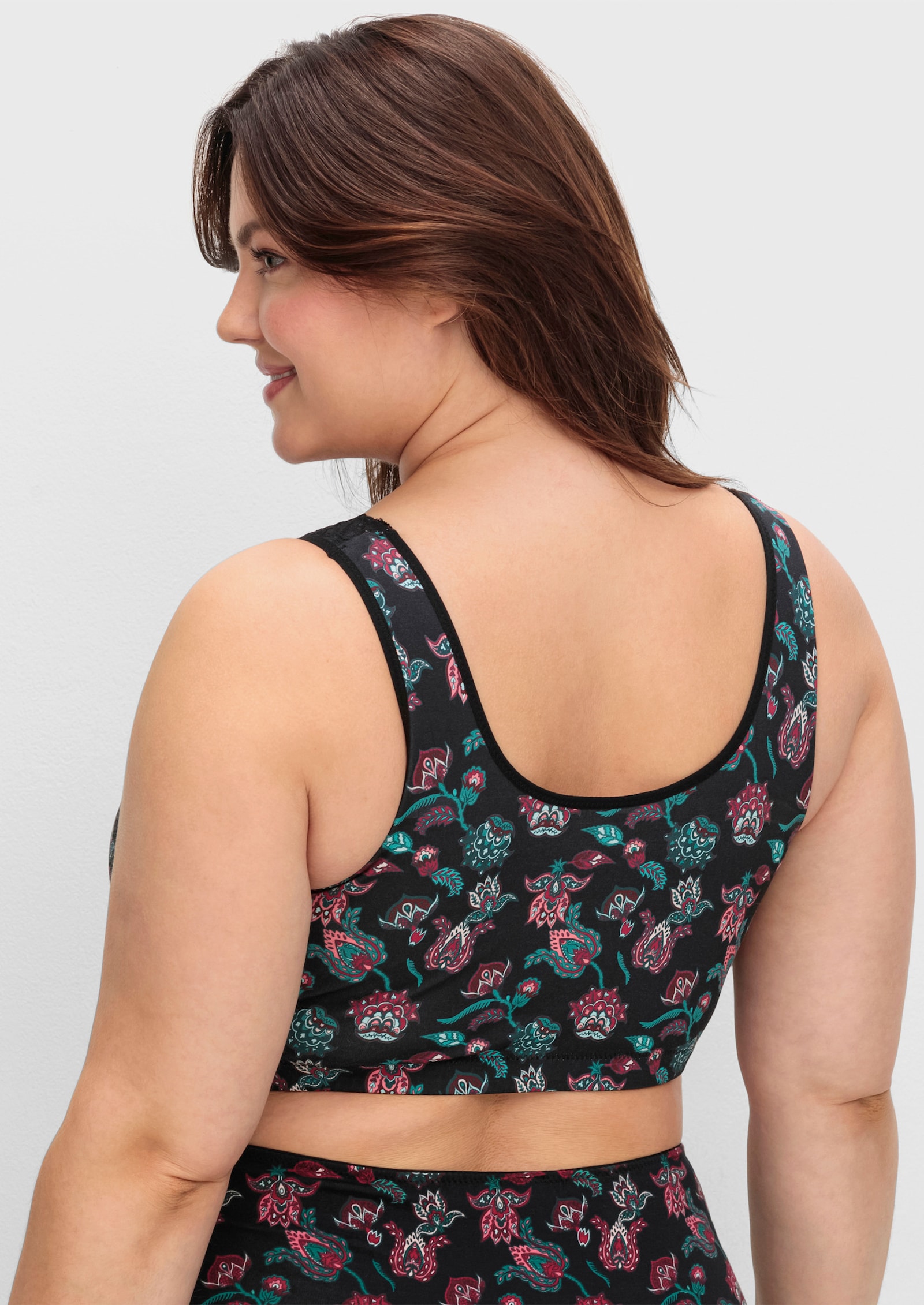 sheego Beugelloze beha in bustiermodel, met kanten rand - diepgroen bedrukt