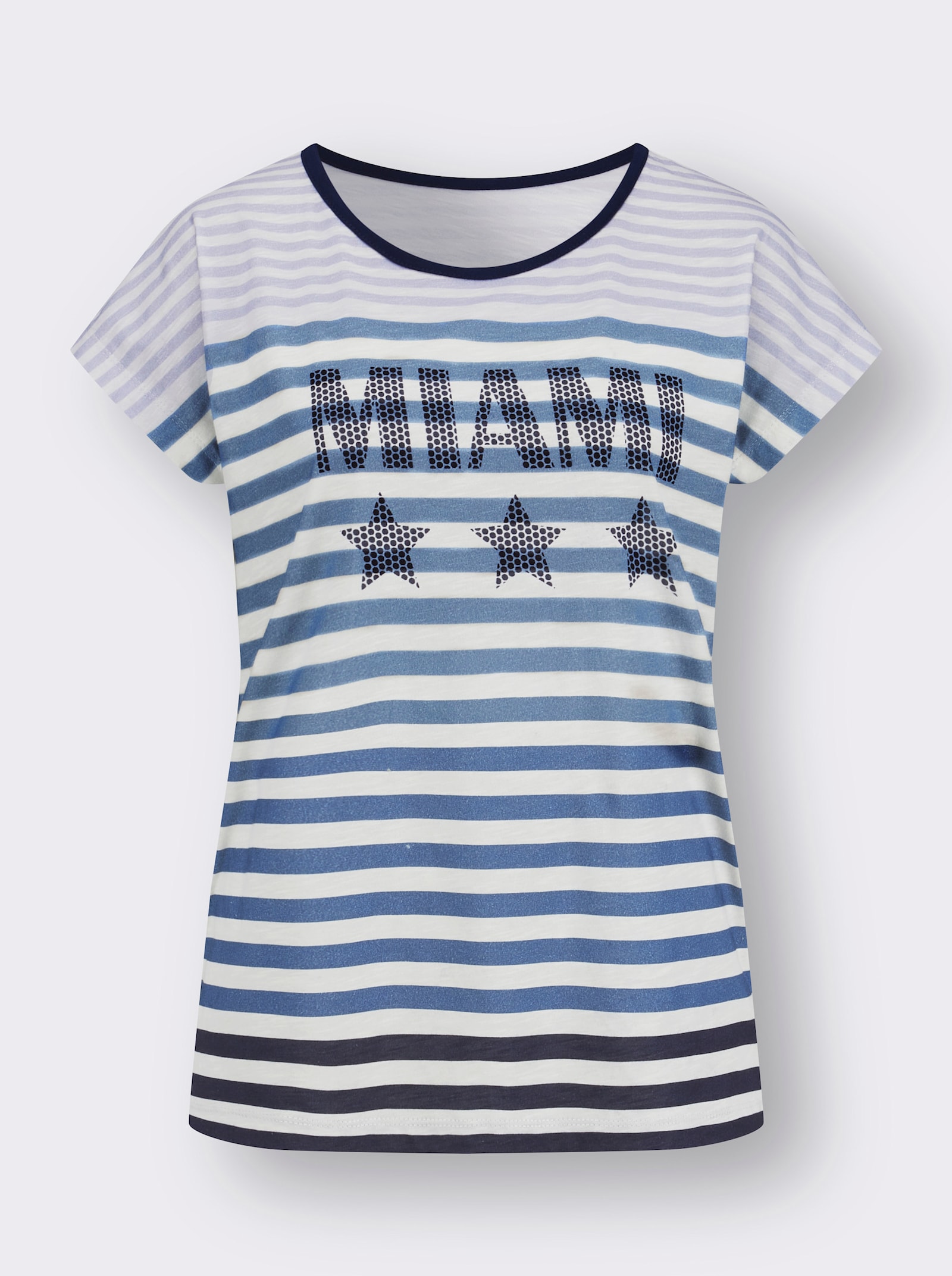 Ringelshirt mit Schriftzug - ecru-lavendel-geringelt