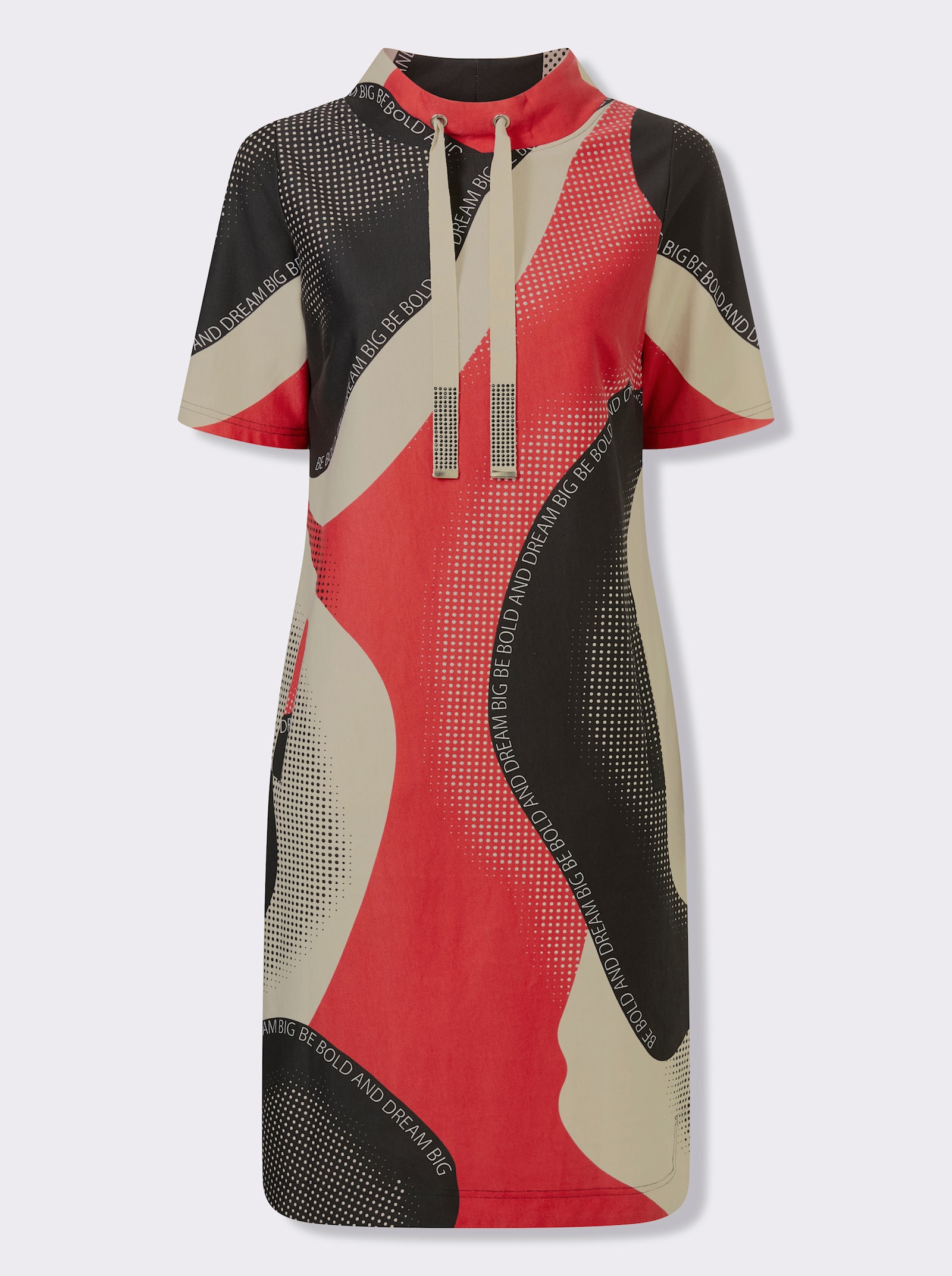 Sweatkleid mit seitlichen Taschen - erdbeere-schwarz-bedruckt