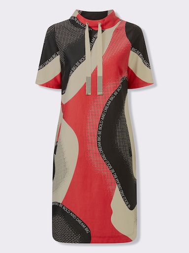 Sweatkleid mit seitlichen Taschen - erdbeere-schwarz-bedruckt