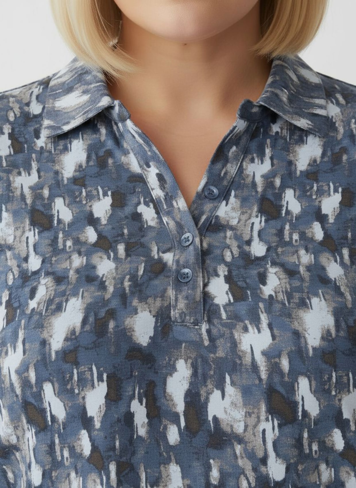 Poloshirt mit kurzer Knopfleiste - rauchblau-graphit-bedruckt