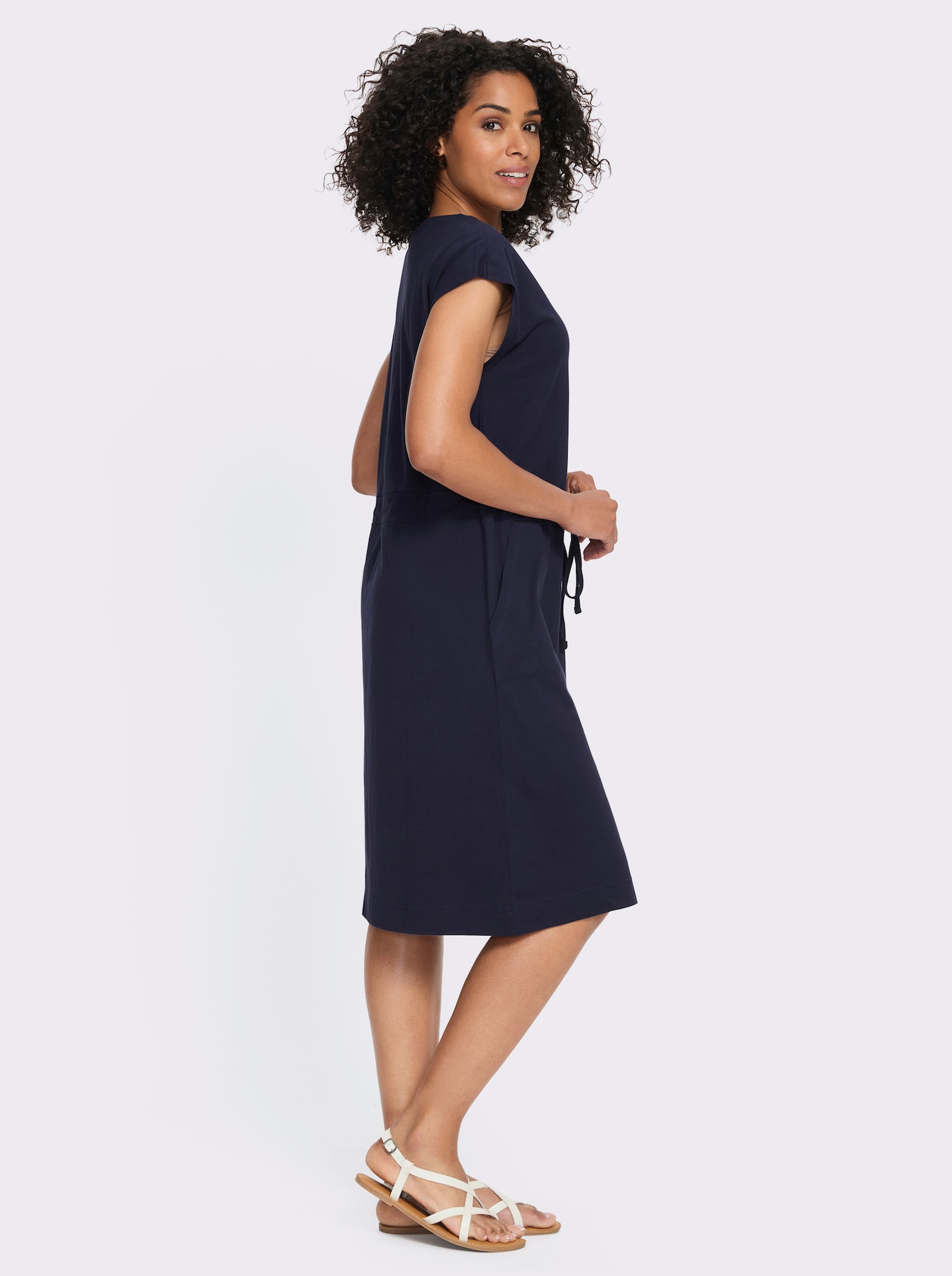 Jerseykleid mit Bindeband - marine
