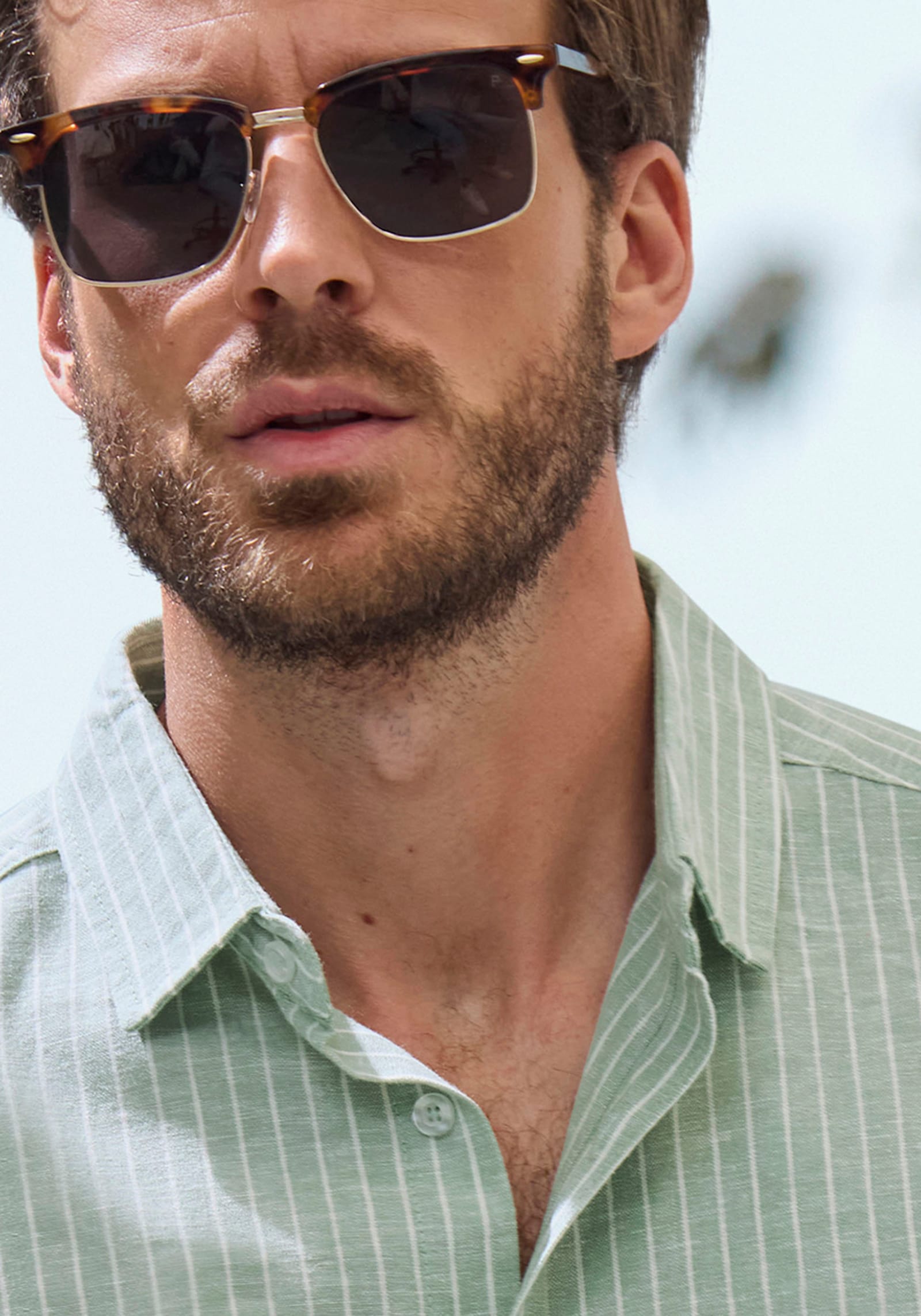 John Devin Langarmhemd - grün-weiß-gestreift