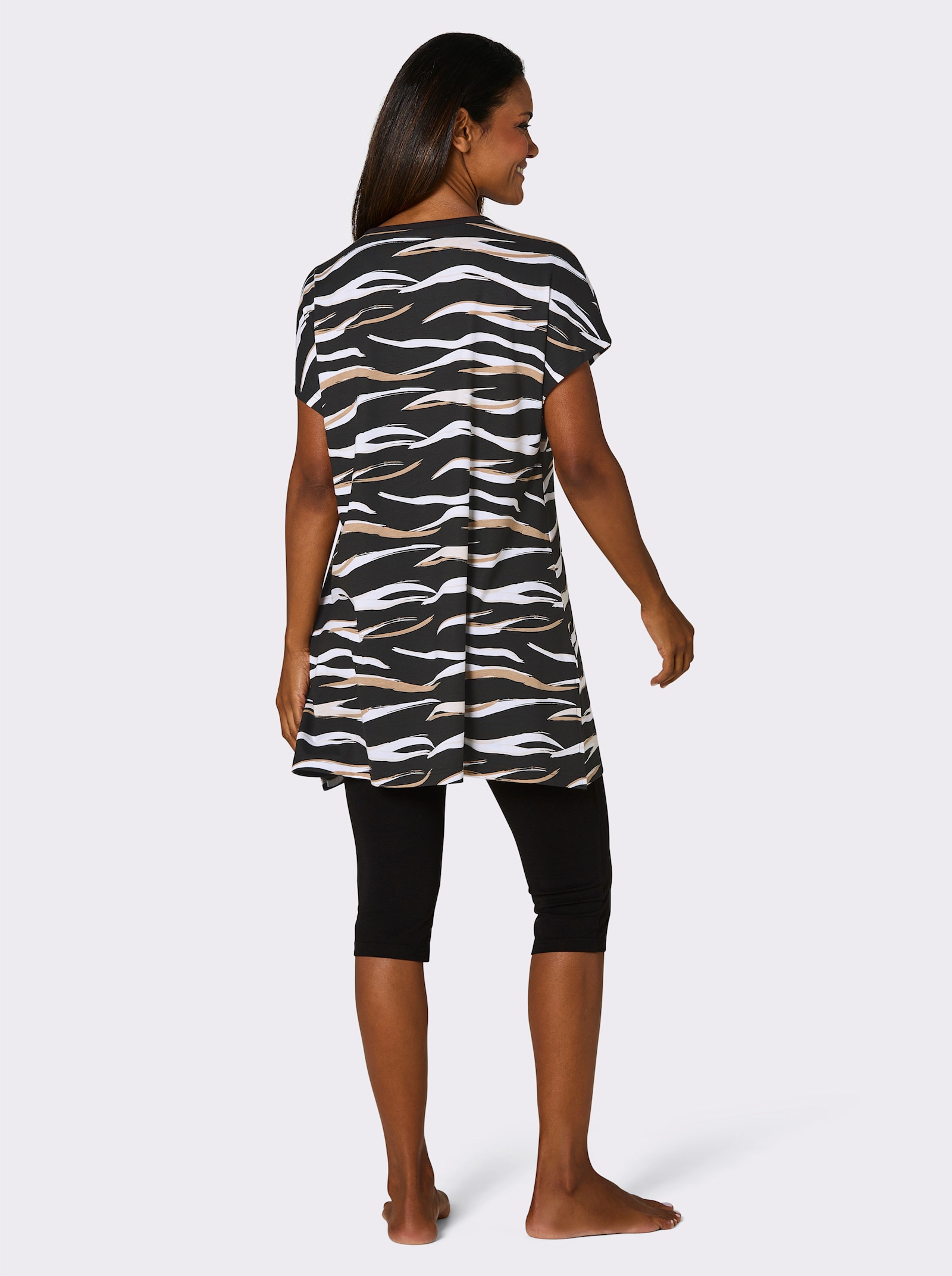 wäschepur Capri-Anzug - schwarz-camel-bedruckt