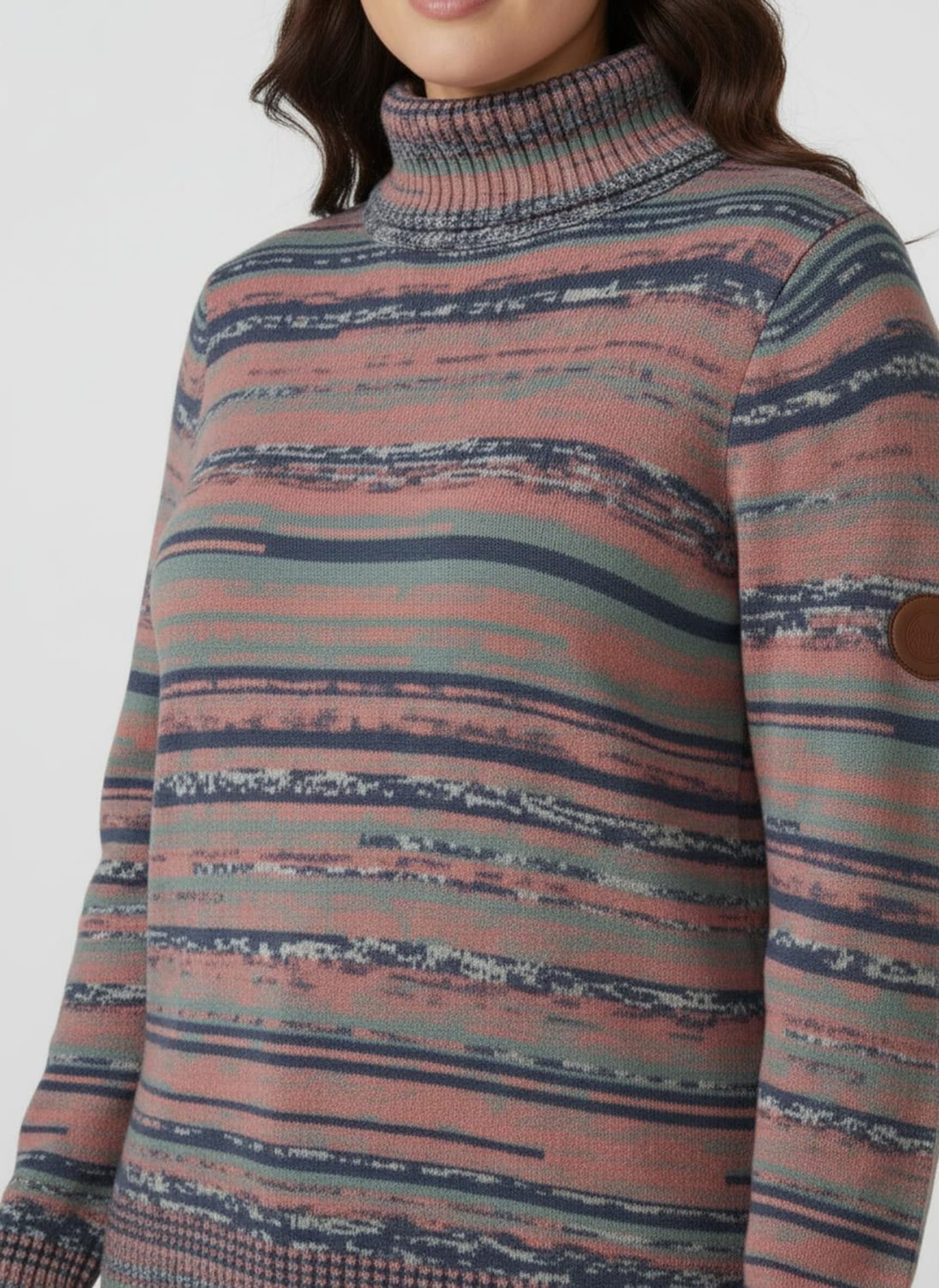 Rollkragenpullover mit mehrfarbigem Ringel-Muster - rosenholz-jade-gemustert